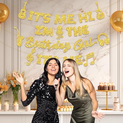 Miniatura 2 de Cartel de "It's Me Hi I'm The Birthday Girl Its Me Happy Birthday", pre-encordado con decoraciones de cumpleaños con purpurina, decoraciones de