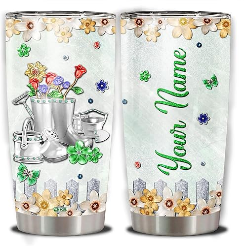 WAZONE Vaso de jardinería personalizado con tapa, taza aislada de acero inoxidable, taza de viaje de 20 onzas, 30 onzas, regalos con nombre