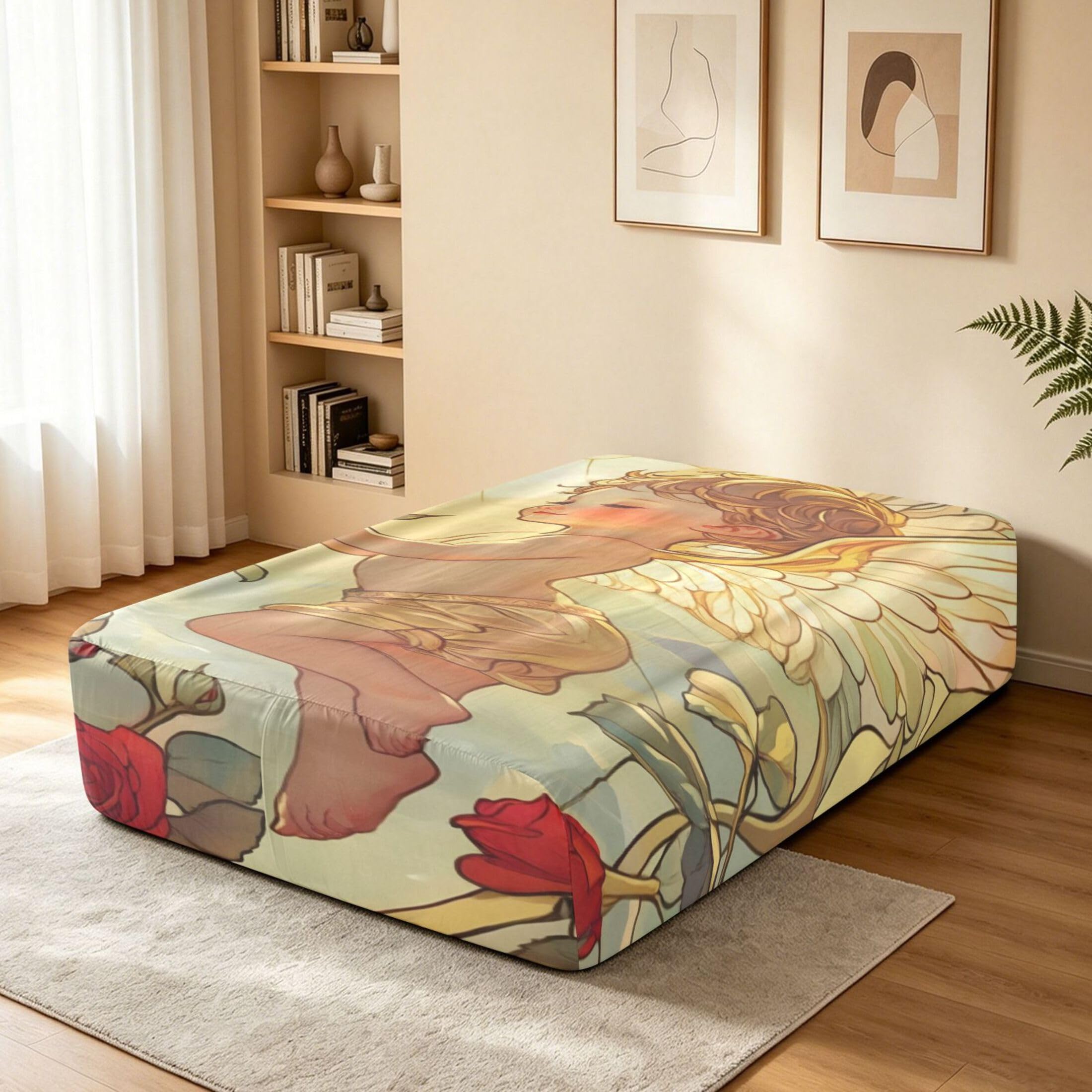 Cute Angel - Sábana bajera ajustable individual para colchón de aire, bolsillo extra profundo de 24 pulgadas, funda suave y transpirable con apertura de válvula de cremallera para cama de