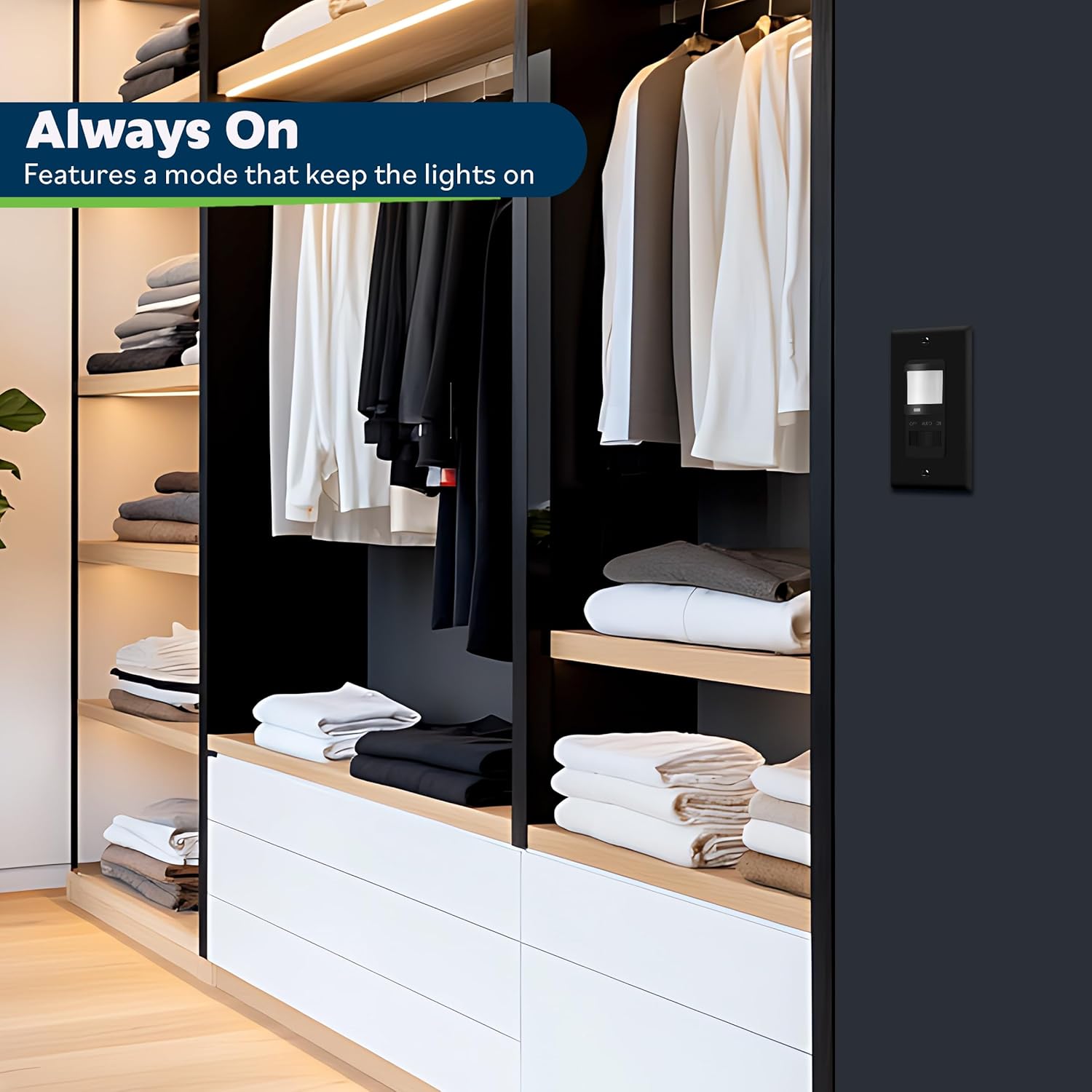 TOPGREENER in Wall PIR Motion Sensor Light Switch, Occupancy Sensor Switch, 𝐍𝐞𝐮𝐭𝐫𝐚𝐥 𝐖𝐢𝐫𝐞 𝐑𝐞𝐪𝐮𝐢𝐫𝐞𝐝, On/Off Override, 𝐒𝐢𝐧𝐠𝐥𝐞 𝐏𝐨𝐥𝐞, 4A, 500W, TSOS5-BKWP,Black
