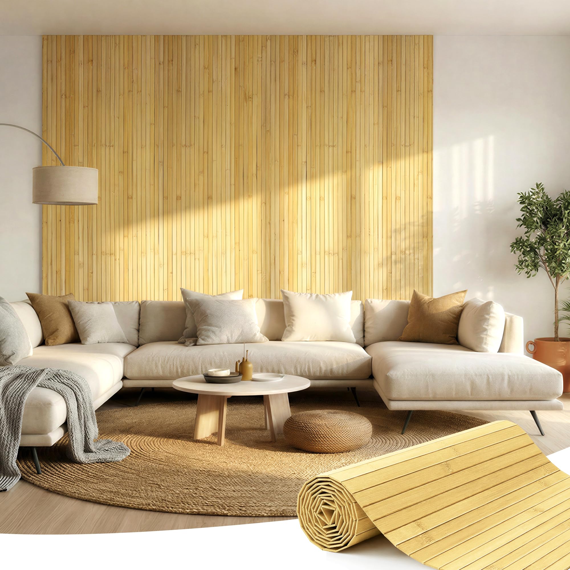 Photo 1 of FANMODO Bamboo Wall Panel, Peel and Stick wall Panels, paneles decorativos para pared, 48" W × 96" H - Natural