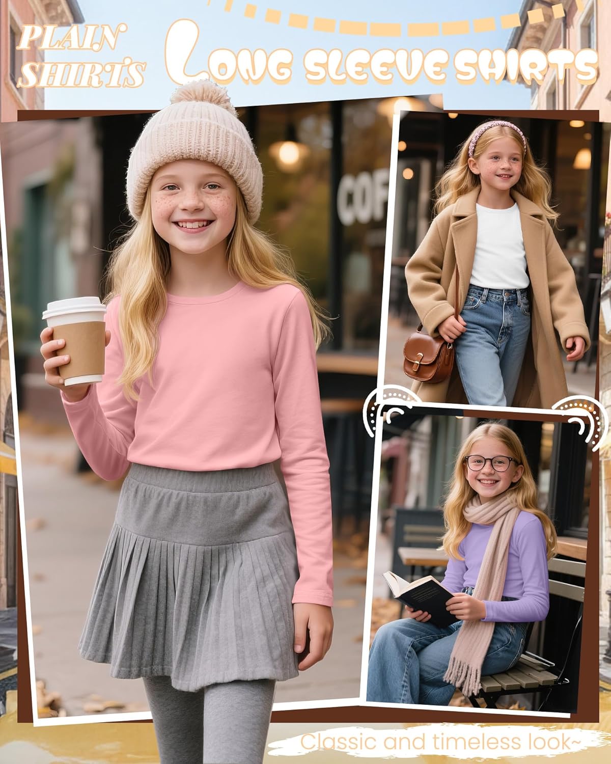 5 Pack Girls' Long Sleeve Thermal Shirts Round Neck Fleece Lined Underwear Casual Basic Tops Winter Base Layer - Image 3