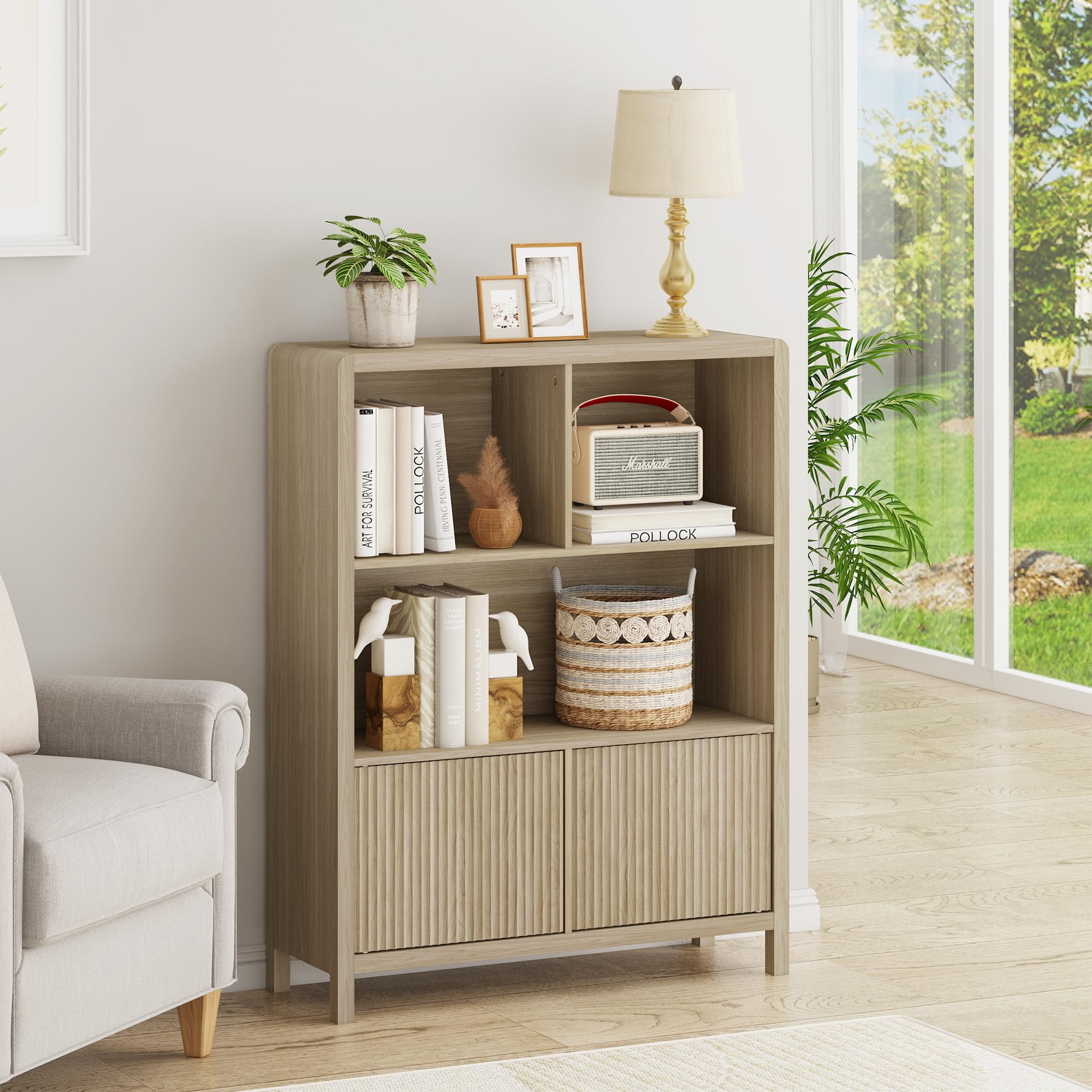 en.casa] Commode avec 3 Portes à Montage Flexible Système Push-to-Open 6 Compartiments de Rangement Spacieux Intemporel Stable pour Salon Chambre Bureau Entrée MDF 77 x 110 x 30 cm Effet Chêne