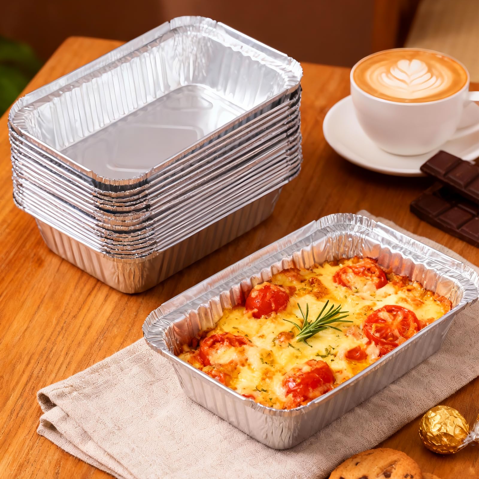 Lot de 125 barquettes jetables en aluminium avec couvercles pour aliments, congélation, grillades et pâtisseries - 500 ml - Récipients en aluminium pour la cuisine et les déplacements