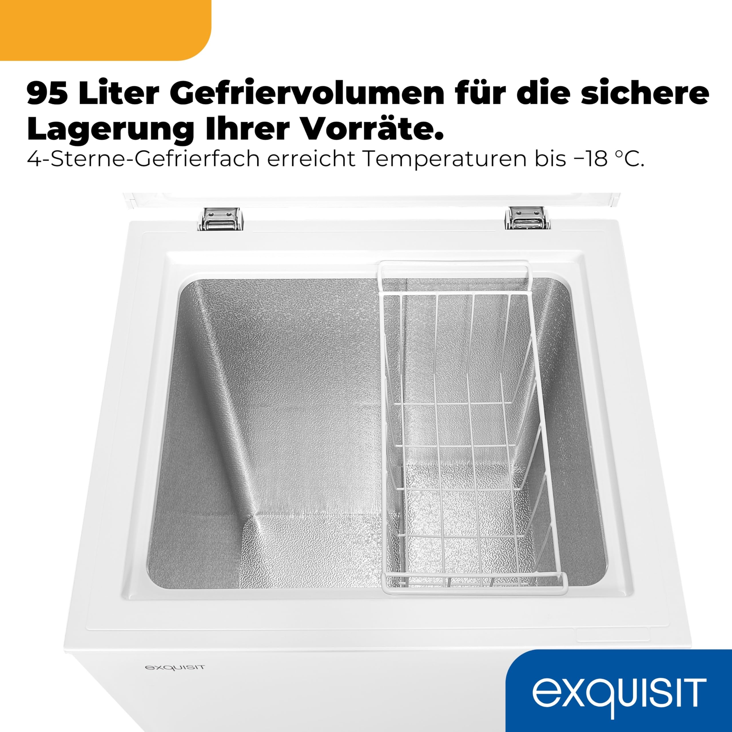 Exquisit GT5100-010E Gefriertruhe 95 l Weiss 4 Sterne Tiefkühltruhe mit Einhängekorb 40 dB Energieeffizienzklasse E
