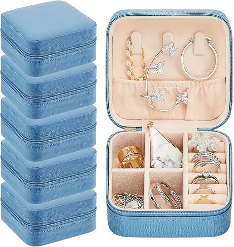 Taiyin Joyero de viaje, organizador de viaje, pequeño joyero, cajas de regalo de dama de honor, mini caja organizadora de almacenamiento, Azul
