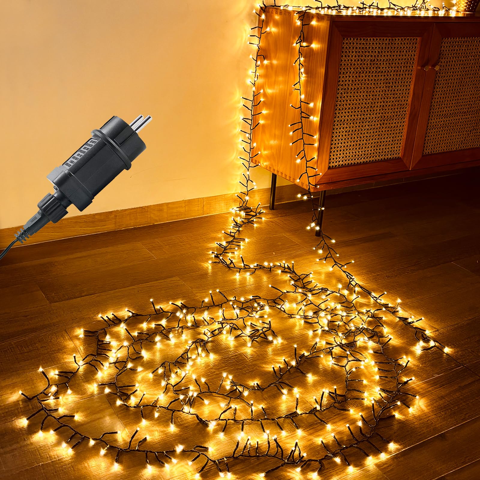 Cadena de luces para exteriores, grupo de 20 m, 1000 LED, cadena de luces con enchufe, 31 V, con temporizador, 8 modos, función de memoria, IP44 impermeable, cadena de luces de racimo para