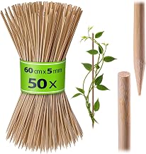 KADAX Bamboo Sticks 60cm x 5mm Set of 50 Wooden Seedling Sticks Flower Sticks Plant Trellis Trellis (Natural)