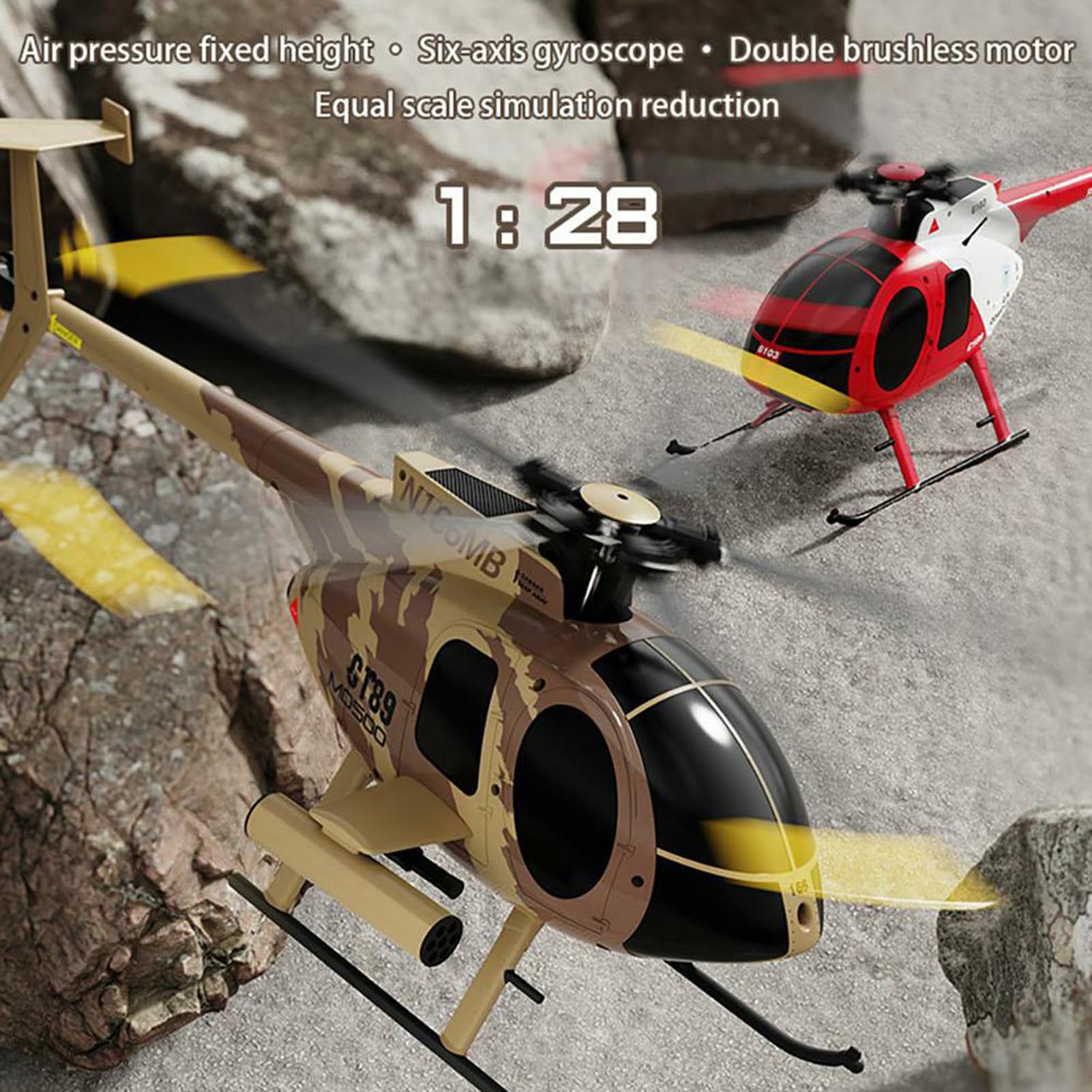 Elicottero radiocomandato per adulti e dai 14 anni in su, 2,4 G, UAV a 4 canali, scala 1:28, elicottero RC monoala RTF con localizzazione ottica (2 batterie)