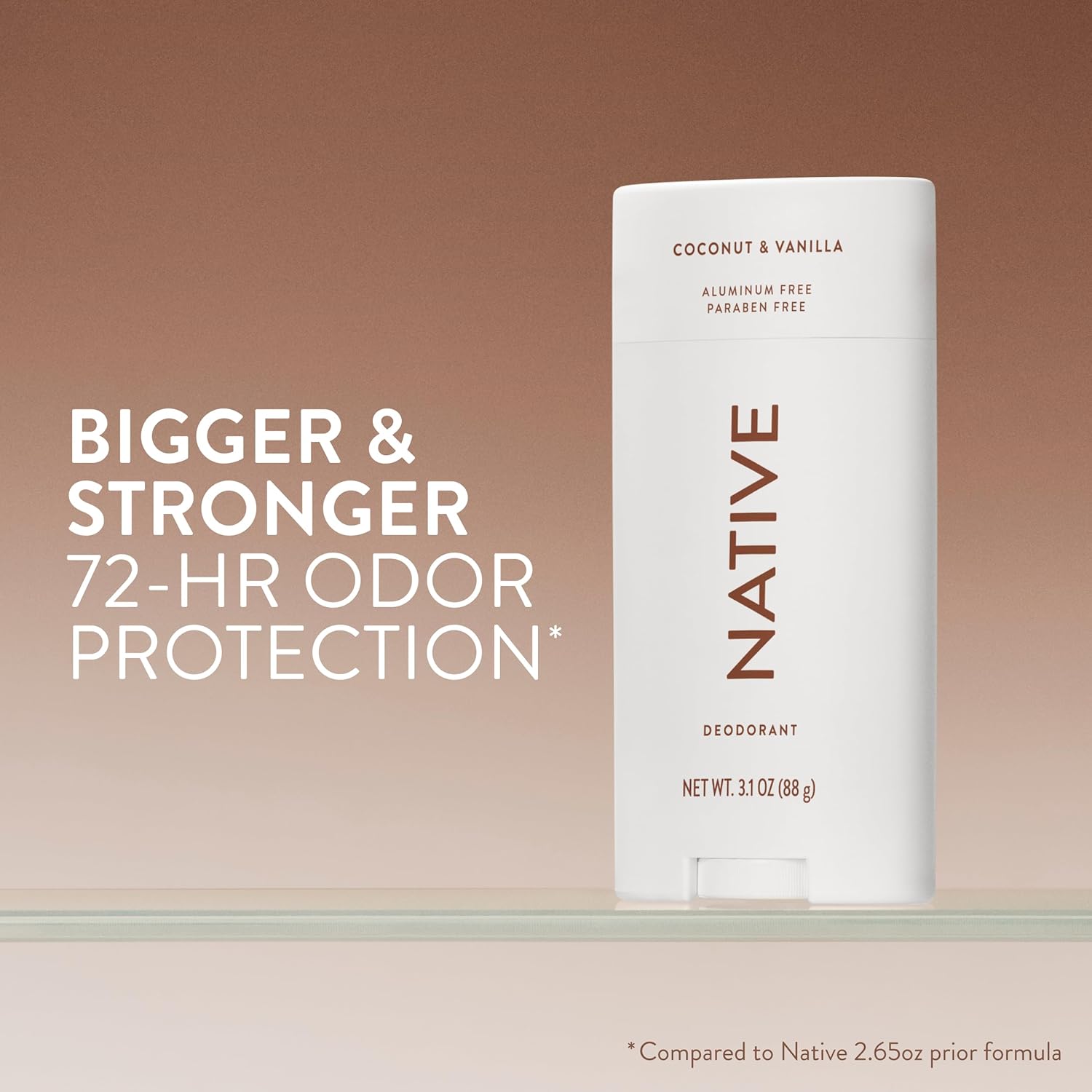 Native Aluminum Free Deodorant, Coconut & Vanilla, Large Size Stick, 72 Hour Odor Control, for Women & Men, Contains Naturally Derived Ingredients, 3.1 oz
