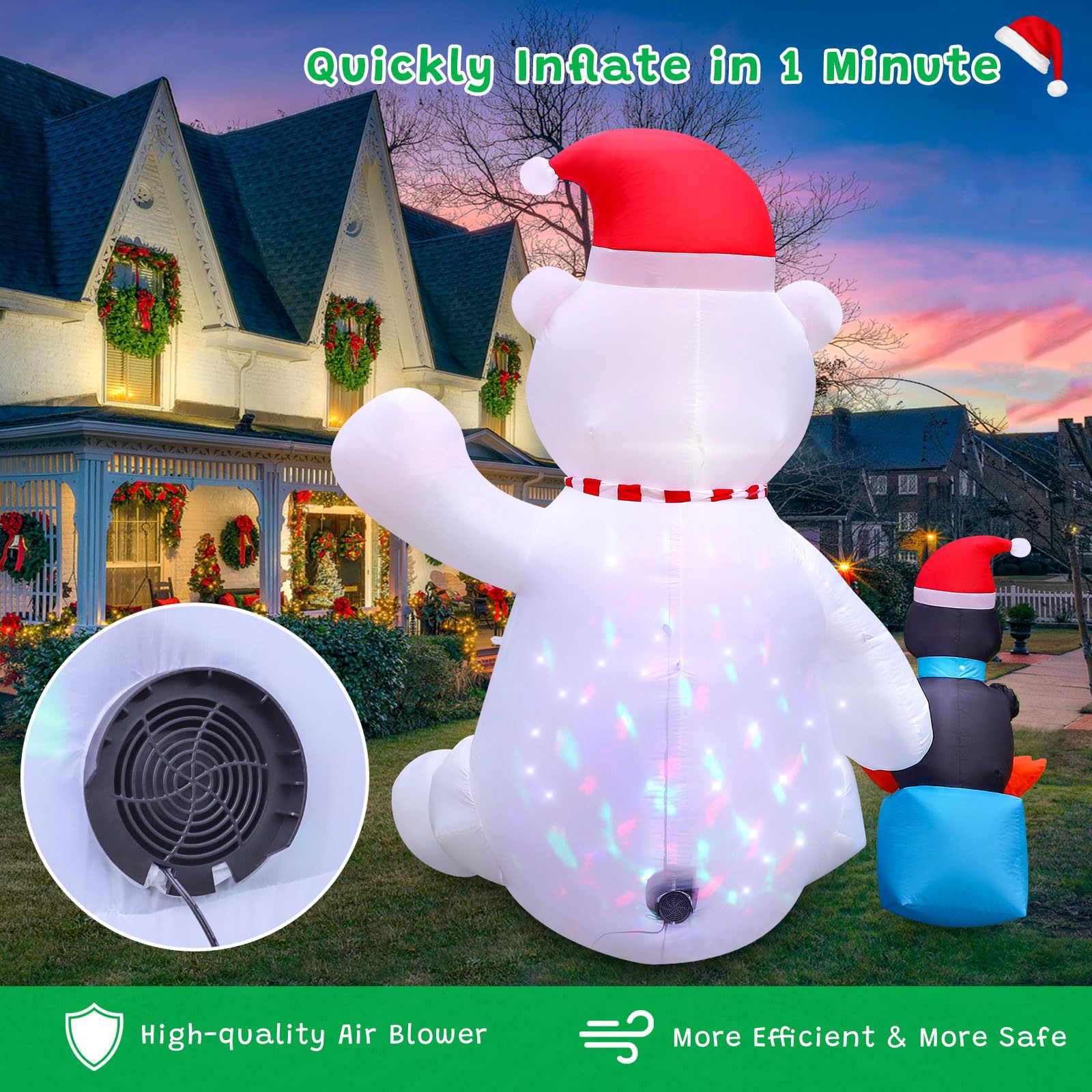 Aimosen Ours Polaire Gonflable de Noël, Décorations Intérieures et Extérieures avec Lumières LED, Blanc, 7FT