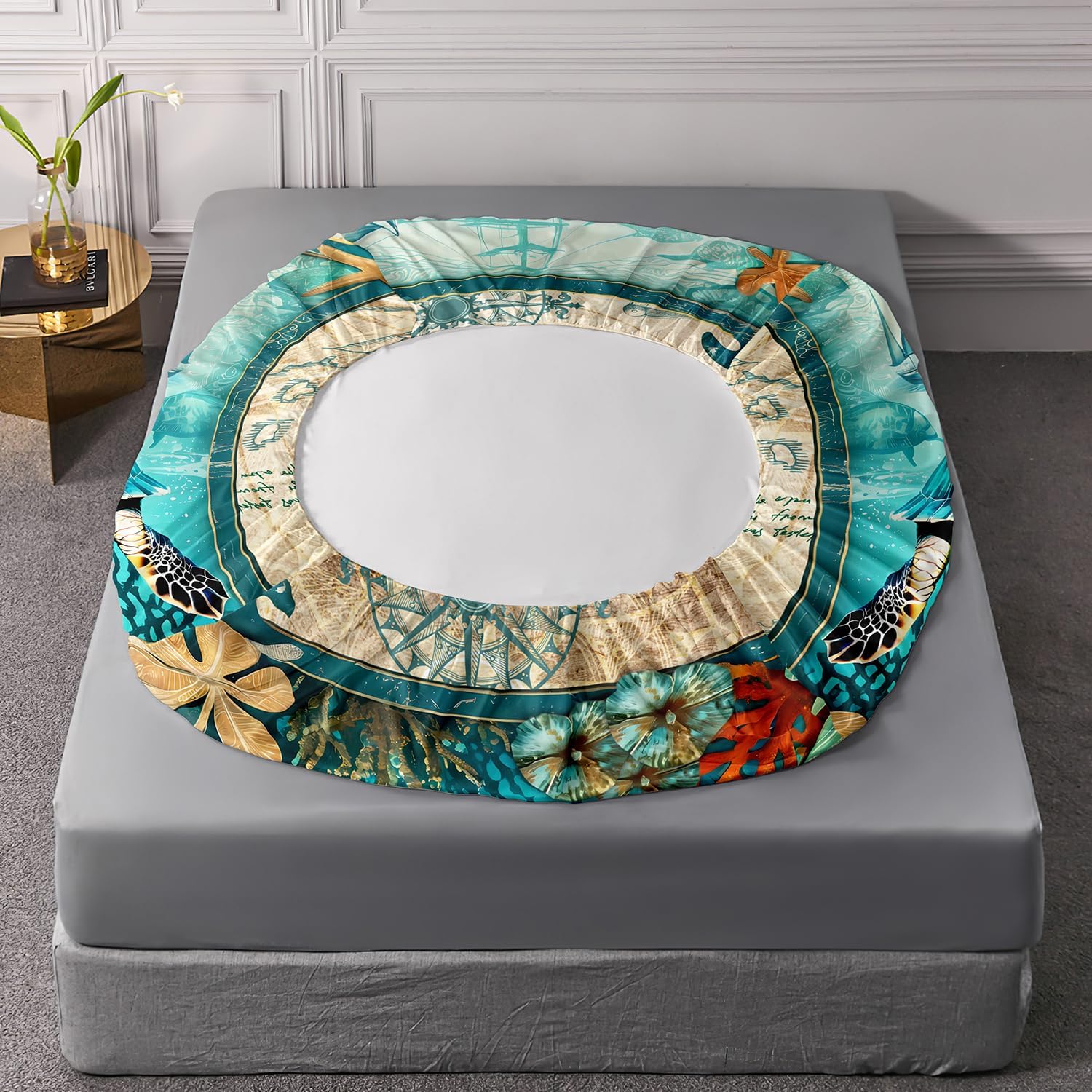 AILONEN Sea Turtle Fitted Sheet Set King Size, Ocean Voyage Nautical Bedding Set for Kids Teens Boys Girls,Turtle Coral Bed Sheet for Room Decor,4Pcs,1 Flat Sheet + 1 Fitted Sheet + 2 Pillowcases