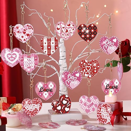 Miniatura 6 de Tondiamo 20 Pcs Valentine's Day Keychain Kits Diamond Painting with Tools Love Heart Diamond Art Keychain Hanging Decor for DIY Ornaments