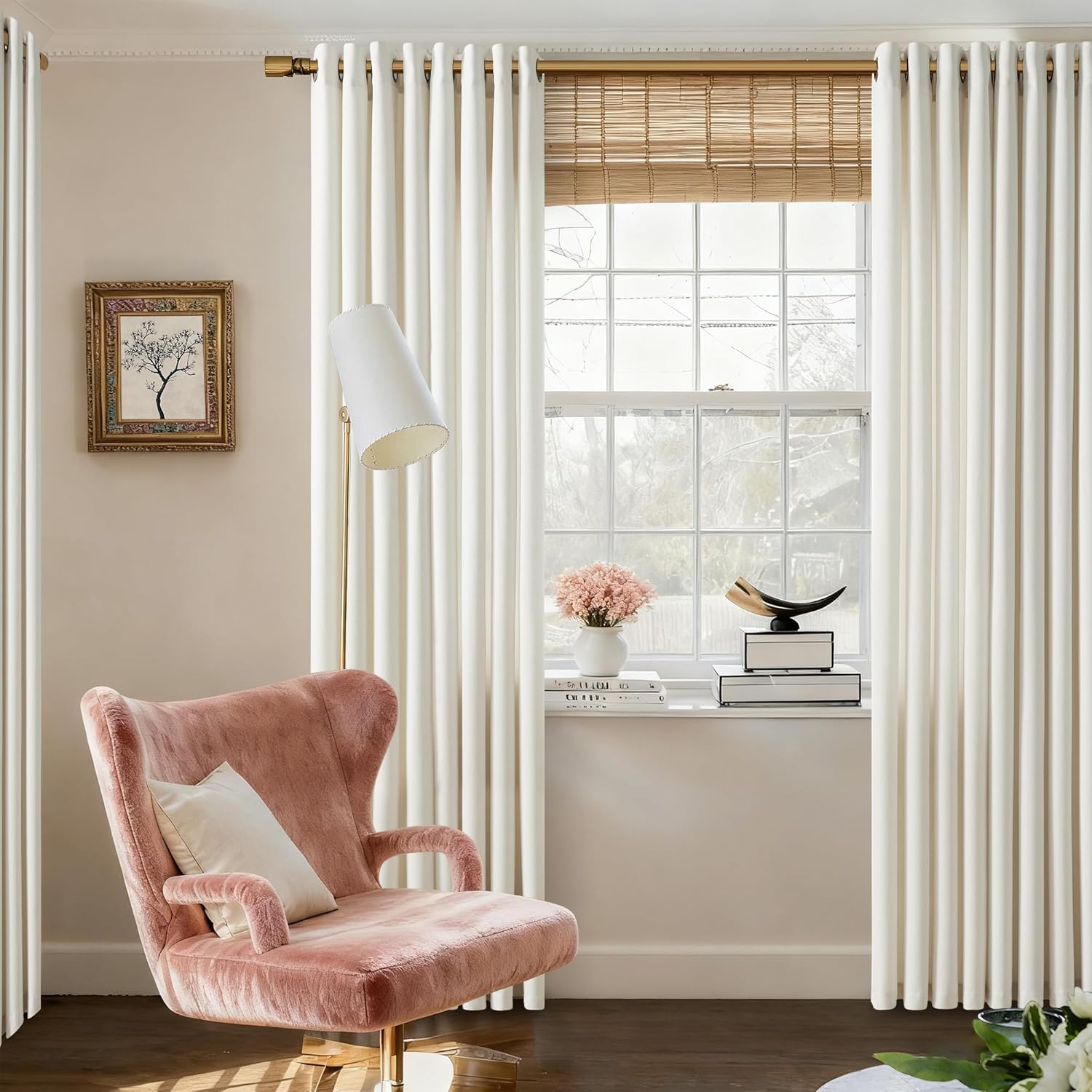 Natural Linen Curtains 84 Inches Long 2 Panels Set for Living Room Grommet Privacy Light Filtering Non-See-Through Drapes Bedroom Ivory Cream Semi Sheer Farmhouse Boho Window Curtain 84 Inch Length