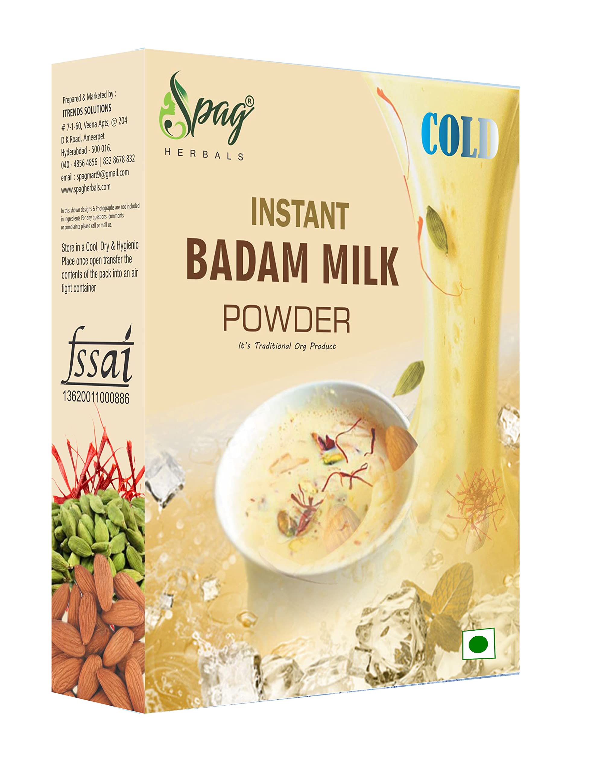 Spag Herbals Instant Cold badam Mixed Milk Drink Kashmiri Kesar Saffron Mix with Real bits Almond Nutritious Healthy and kulfi barfi Refreshing Powder KG
