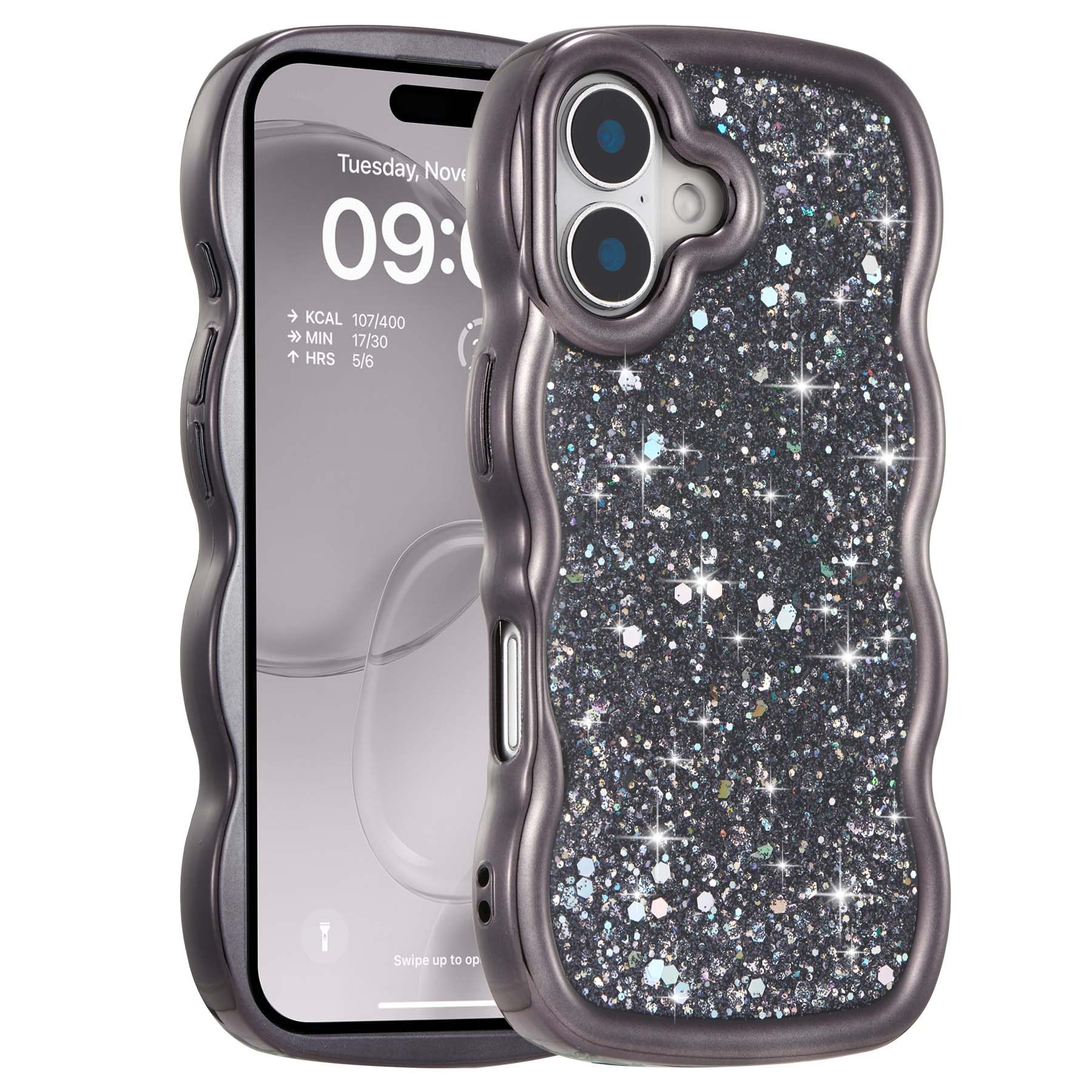 Coque iPhone 17 cadre ondulé galvanisé strass chic noir FABSPARK - 8