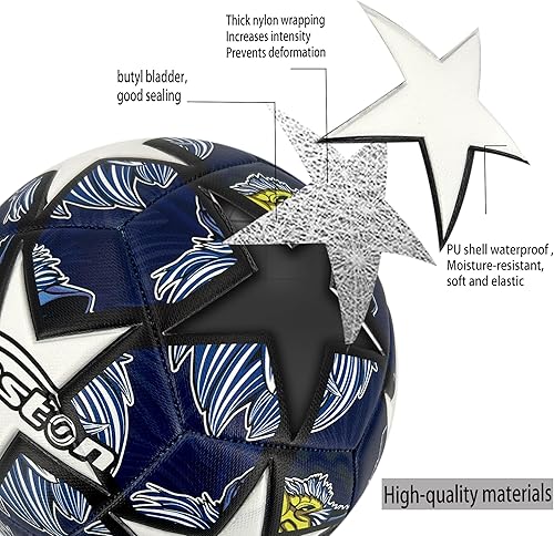 Miniatura 4 de Senston Balón de fútbol para niños y adultos, color negro, talla 5, pelotas de fútbol oficiales con bomba