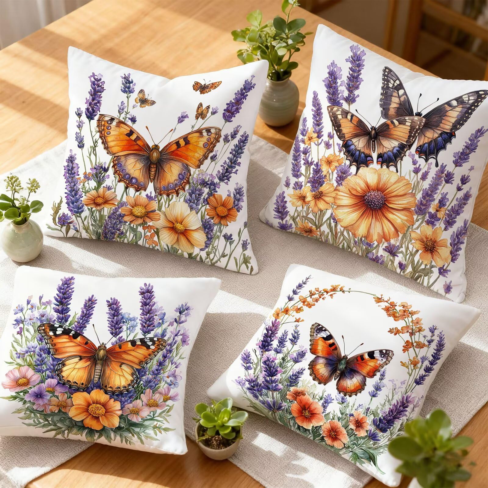 Pomarańczowy Poszewka na poduszkę 80 x 80 Motyl Poszewka na poduszkę 80 x 80 Poduszka Sofa Pościel Poszewki Kwadratowe Poszewki na poduszki Zestaw 4 Ochraniacze na szyję i szyję, do ogrodu Sypialnia E