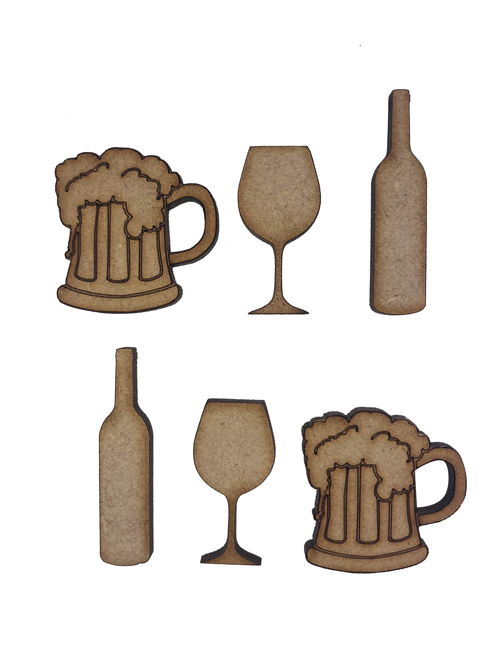 The Crafty Cow 20x Mixed Beer Wine Alcohol 3cm Wood Craft Embelishments Laser Cut Shape MDF