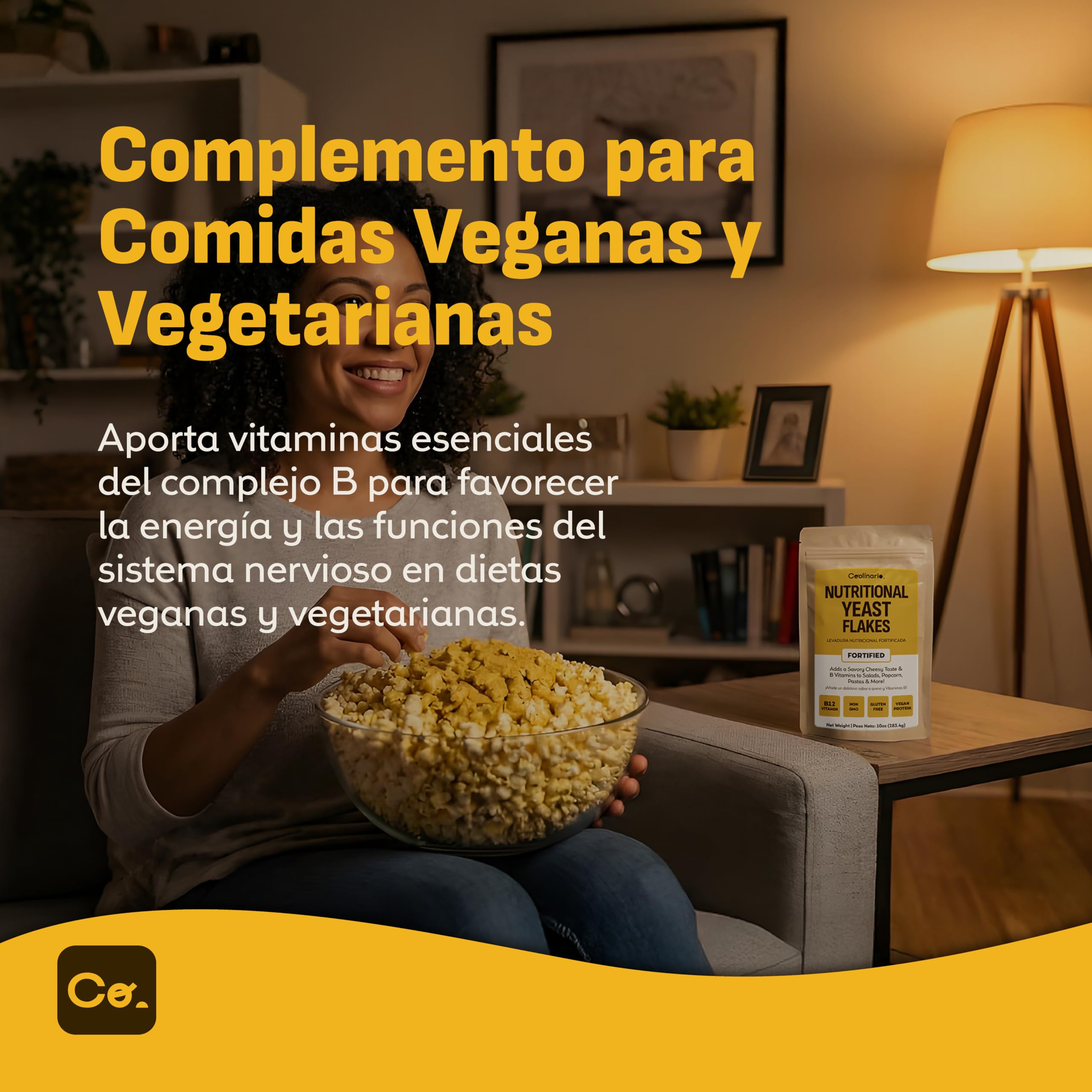 Coolinario Levadura Nutricional Fortificada 283.5 g Condimento Vegano Sabor Queso Rica en B12 Proteína Fibra