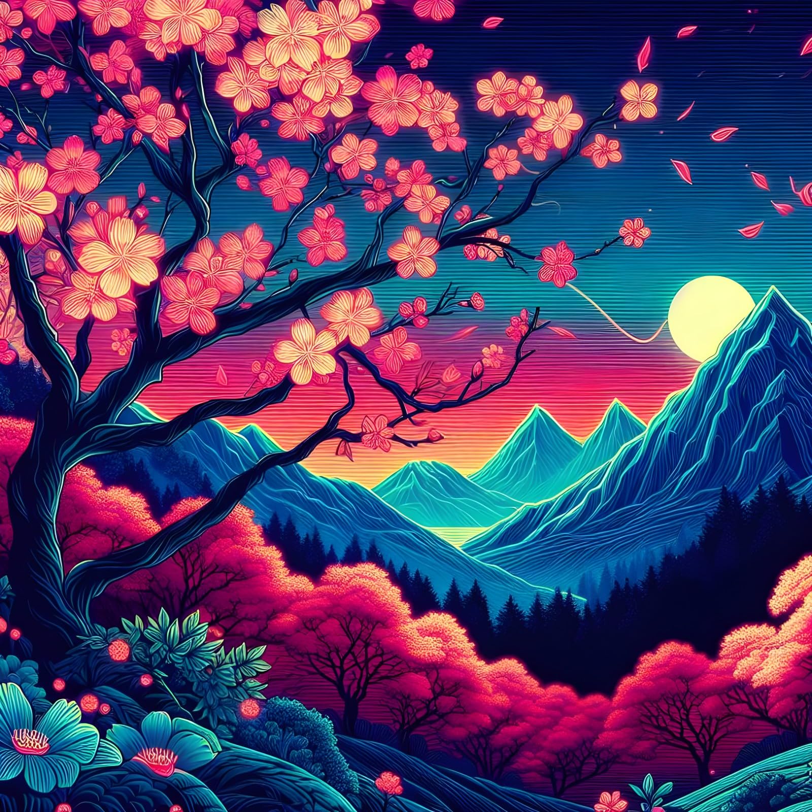 HKLIOPU Cherry Blossom Trees Cross Stitch Kits for Adults,11CT Printed Cross Stitch Kits,Mount Fuji Stamped Embroidery Kits for Adults Wall Art Home Decoration 16x16inch (BLZ194) — image 1
