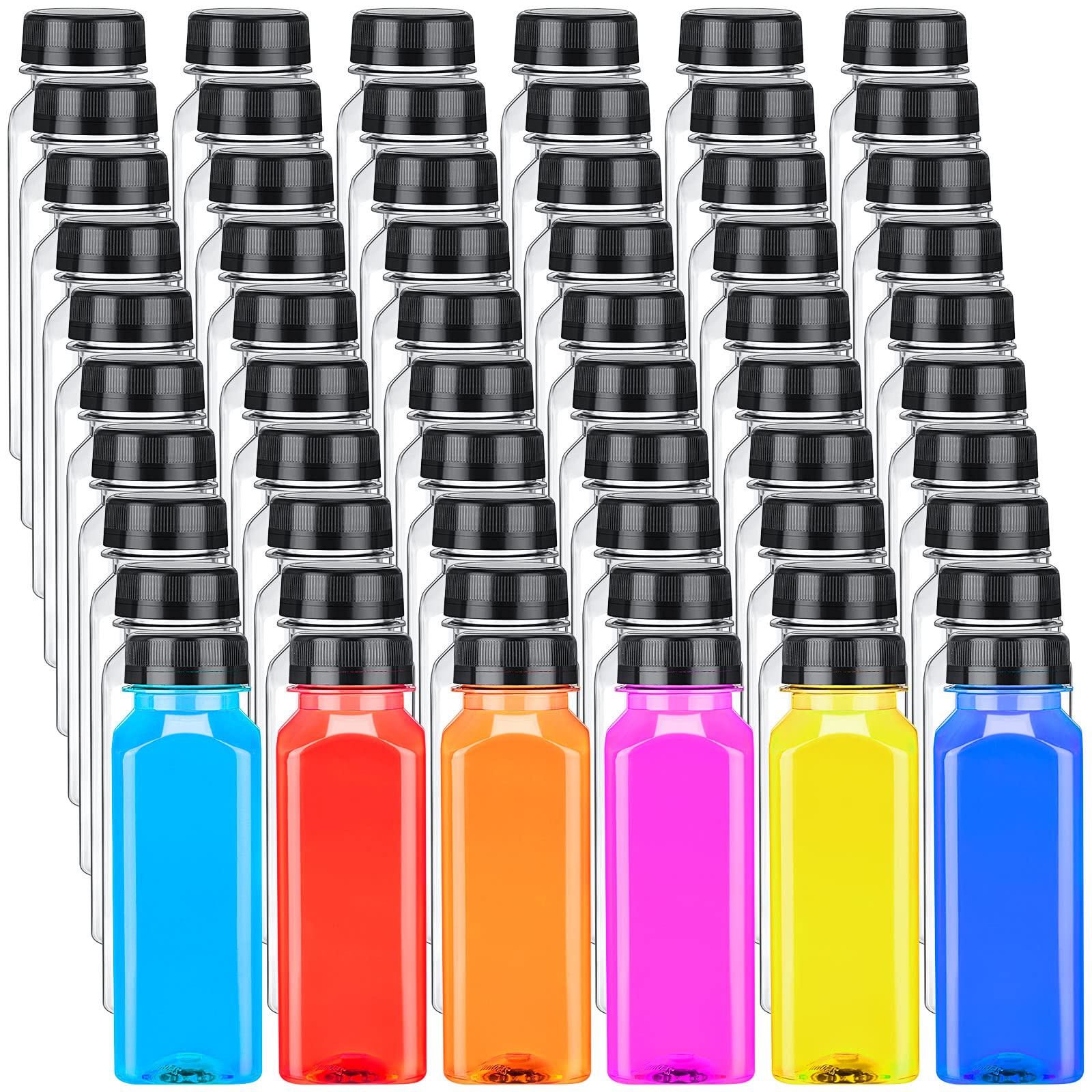 200 Pcs Plastic Juice Bottles with Caps Square Empty Clear Water Bottles Bulk Drinking Beverage Containers Reusable Empty Juicing Refillable PET