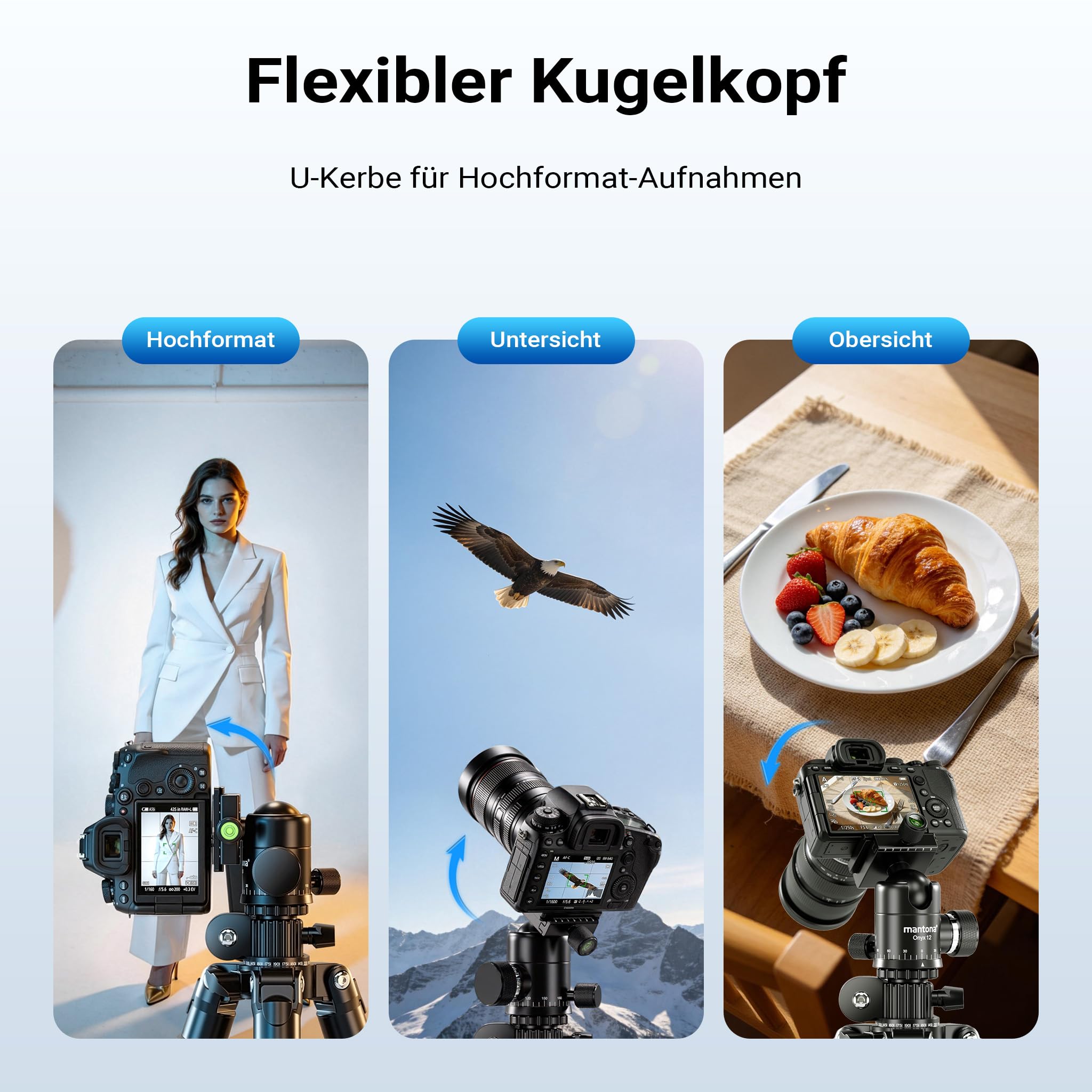 Mantona Kodiak XL 324 + Onyx 12 – zestaw statywu fotograficznego z głowicą kulową z aluminium i płytką szybkiej wymiany kompatybilną z systemem Arca Swiss