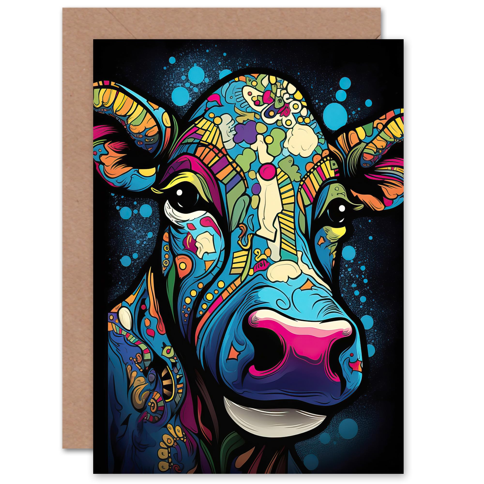 Artery8 Psychedelic Cow Birthday Greeting Card - Pop Art