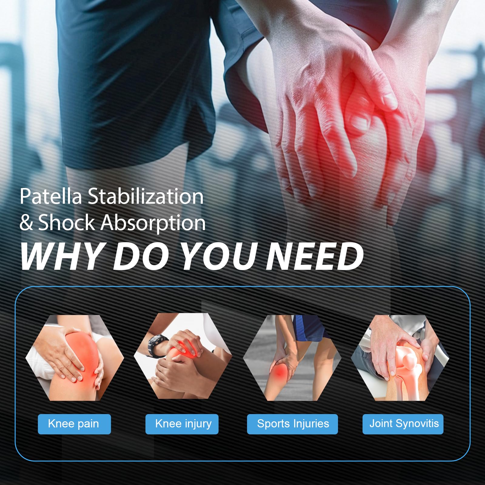 Pack de 2 Rodilleras, Antideslizante Rodilleras Crossfit, Aliviar el Dolor Articular, Knee Brace, Transpirable Rodillera para Gym, Voleibol, Baloncesto, Correr, Bicicleta, Unisex (Línea Azul-XL) - 4