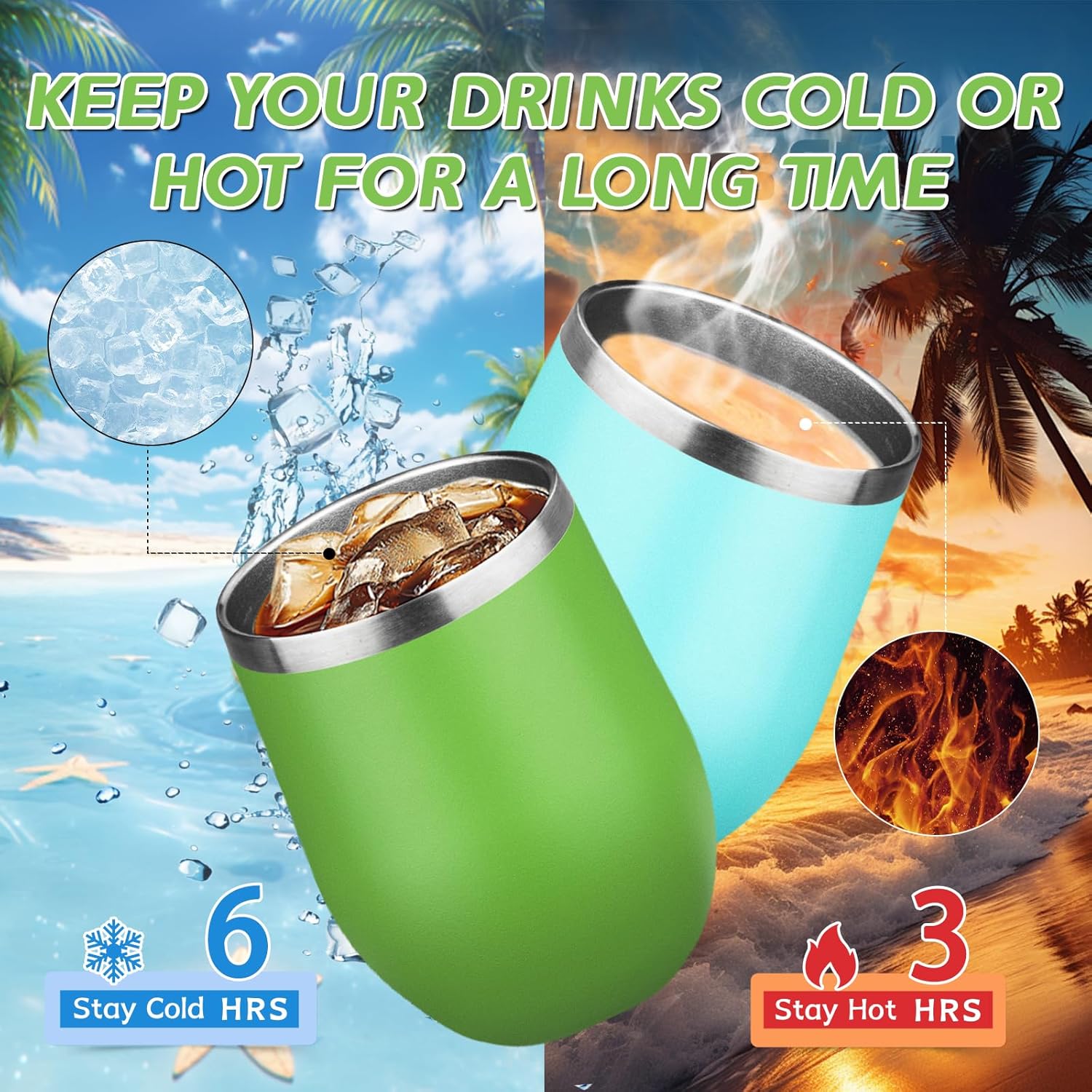 12oz Stemless Wine Tumbler with Lid Double Wall Insulated Wine Cup Stainless Steel Glasses Tumbler with Straw Insulated cocktail Tumbler Coffee Mug for Hot and Cold Beverages (Multicolor-4,4Pack) - Image 4