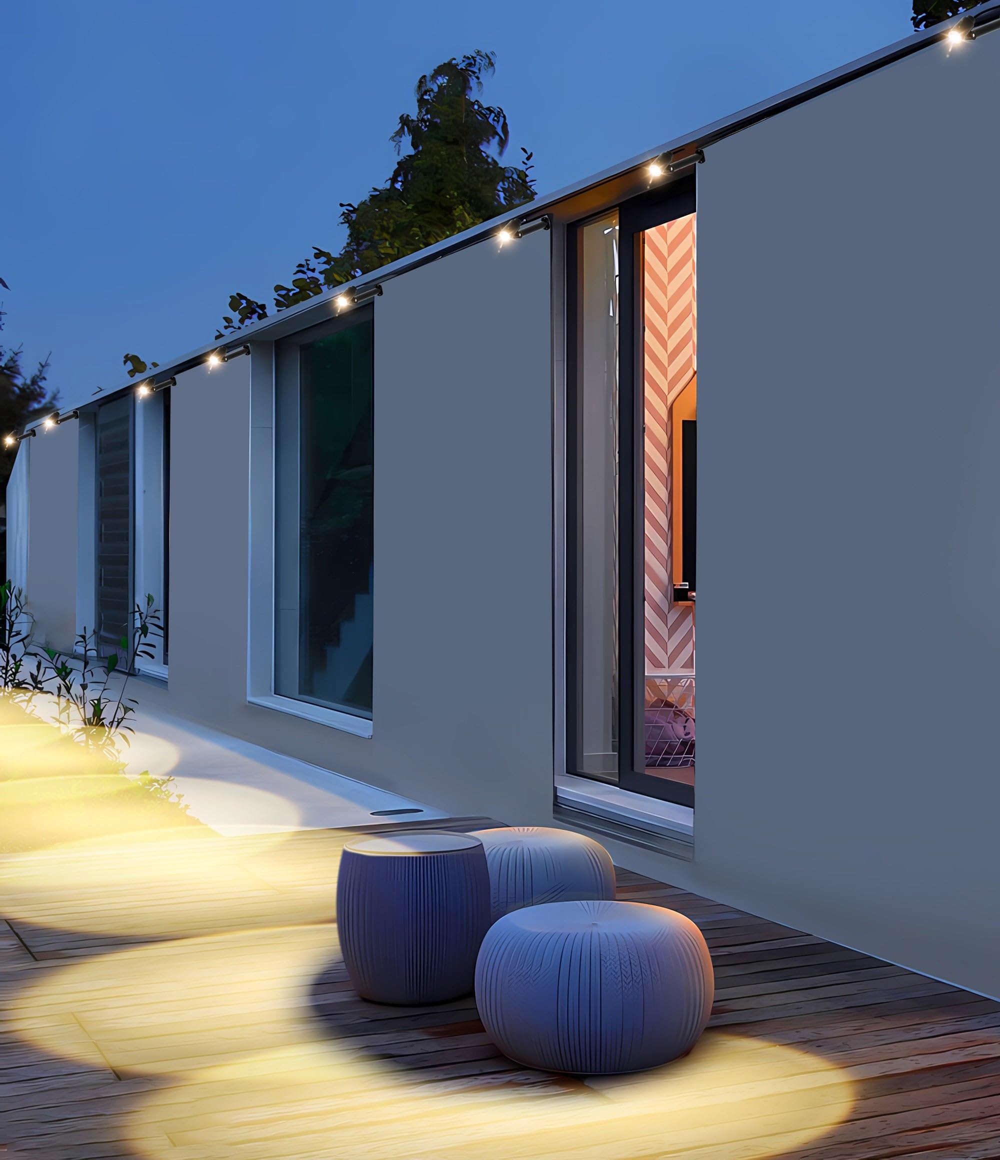 Zestaw 8 lamp solarnych LED w kolorze ciepłej bieli z zewnętrznym panelem słonecznym MINI ROUNDY do montażu na podłodze lub do montażu na ścianie