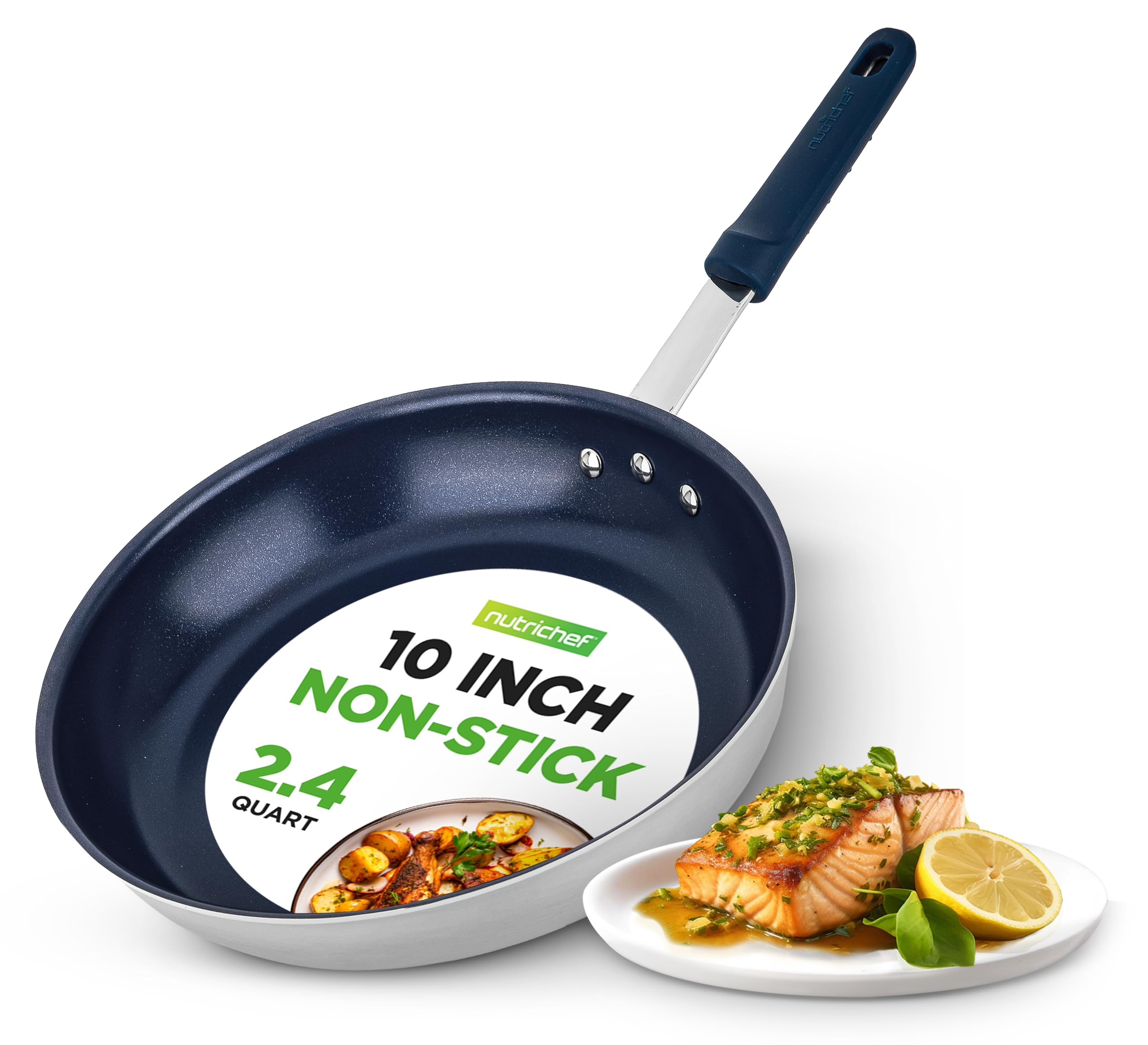 NutriChef 10 Inch Medium Frying Pan Nonstick - Ceramic Skillet with Silicone Handle, Ceramic Coating, Stain-Resistant, And Easy To Clean, Ideal for