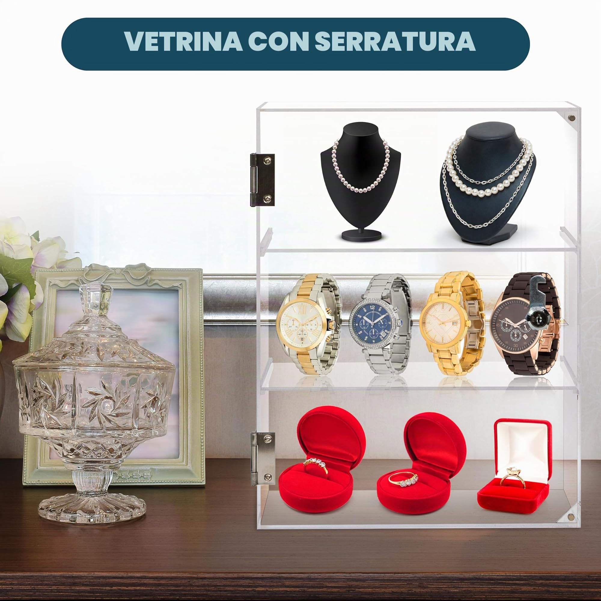 Vetrina con serratura, espositore rimovibile in acrilico a 3 livelli con chiave di serraggio, vetrina trasparente da banco con ripiani, vetrina per negozi al dettaglio e oggetti da collezione (30 x 15