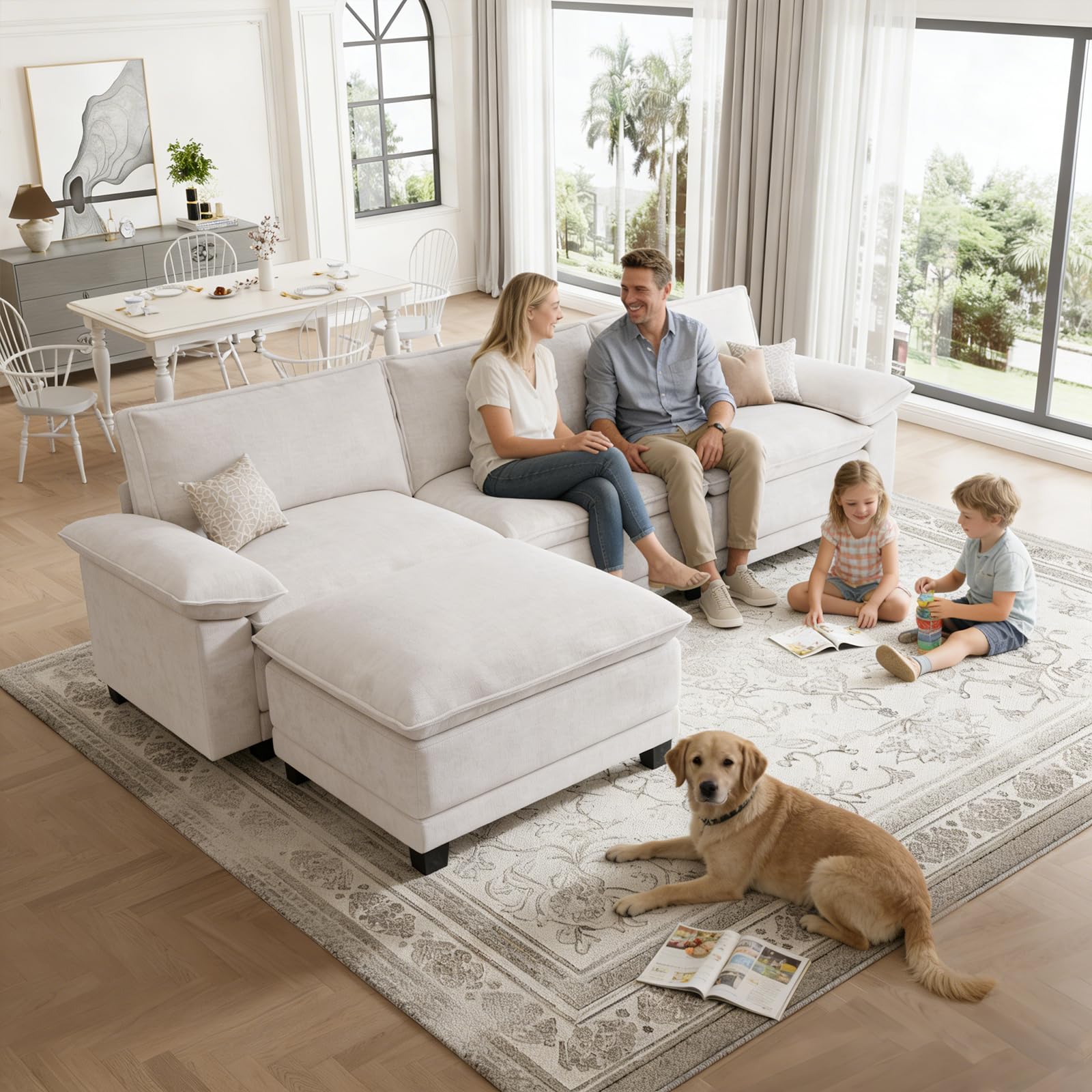 108" Modular Sectional Couch, L Shaped Cloud Sofa for Living Room | Comfortable Foam Cushions, Sturdy Frame, Appealing Appearance, Easy Assembly, Soft Chenille, Modular Design, Beige