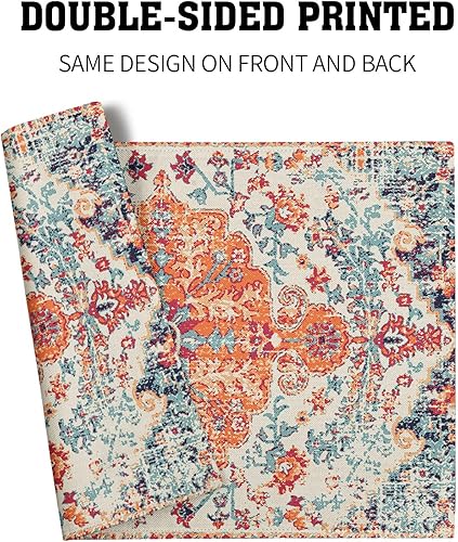 Miniatura 5 de Juego de 4 manteles individuales étnicos bohemios del suroeste naranja, azul, verde azulado, textura tejida, lino, lavables, para mesa de cocina,