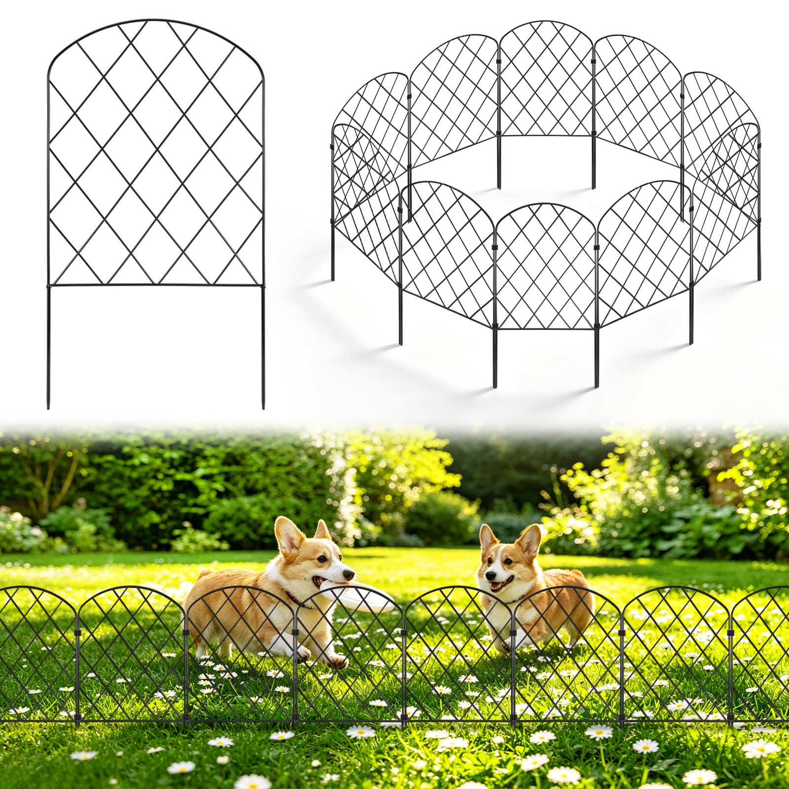 10 Panel Decorative Garden Fence,61cm H x 3.25m L No Dig Metal Fence Panels