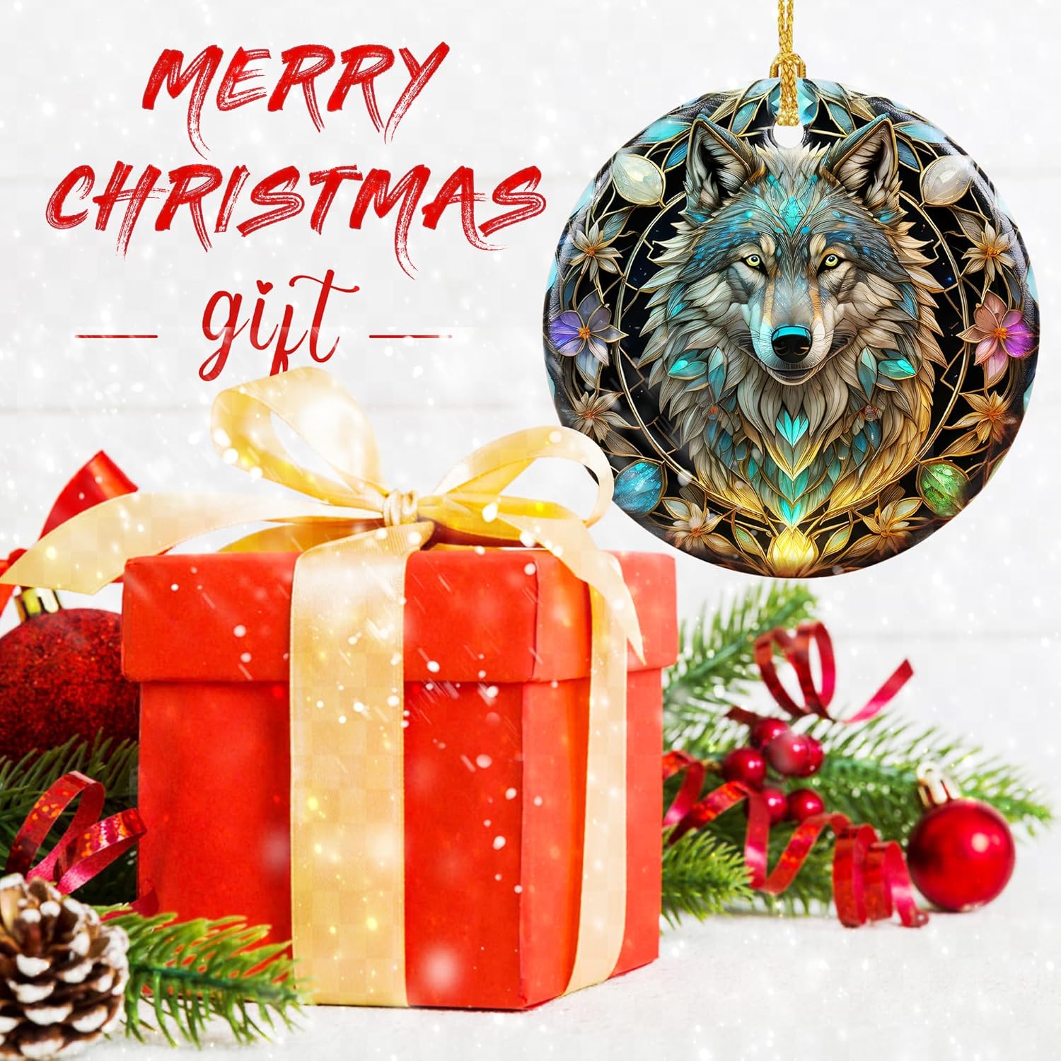 Stained Ceramic Wolf Ornament - Wolf Christmas Ornaments - Christmas Tree Ornaments - Christmas Decorations - Wolf Decor for Office, Room, Home - Holiday Present Ideas - Image 7