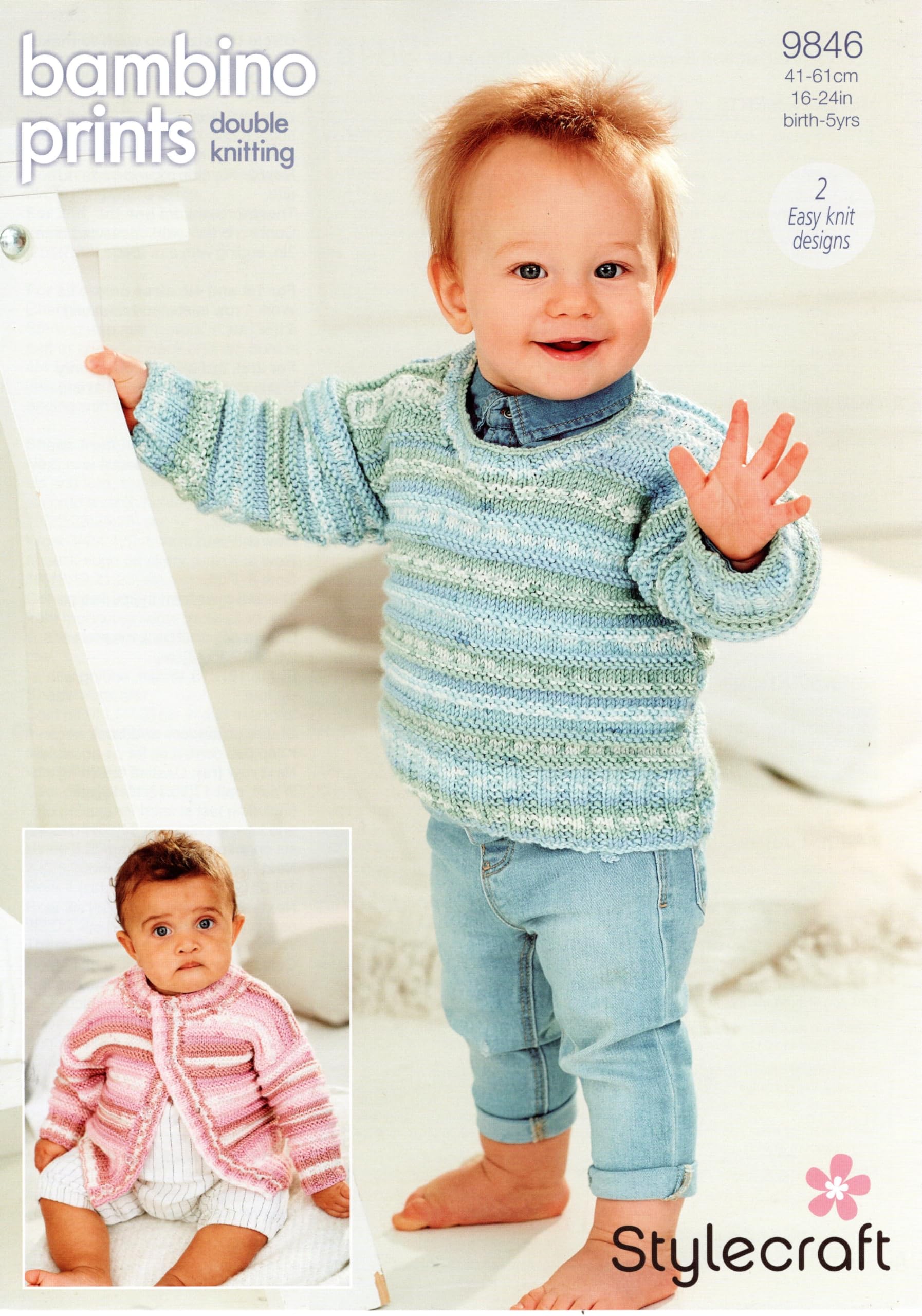 Stylecraft Bambino Double Knitting Pattern 9846 Cardigan and Sweater 16 - 24 in