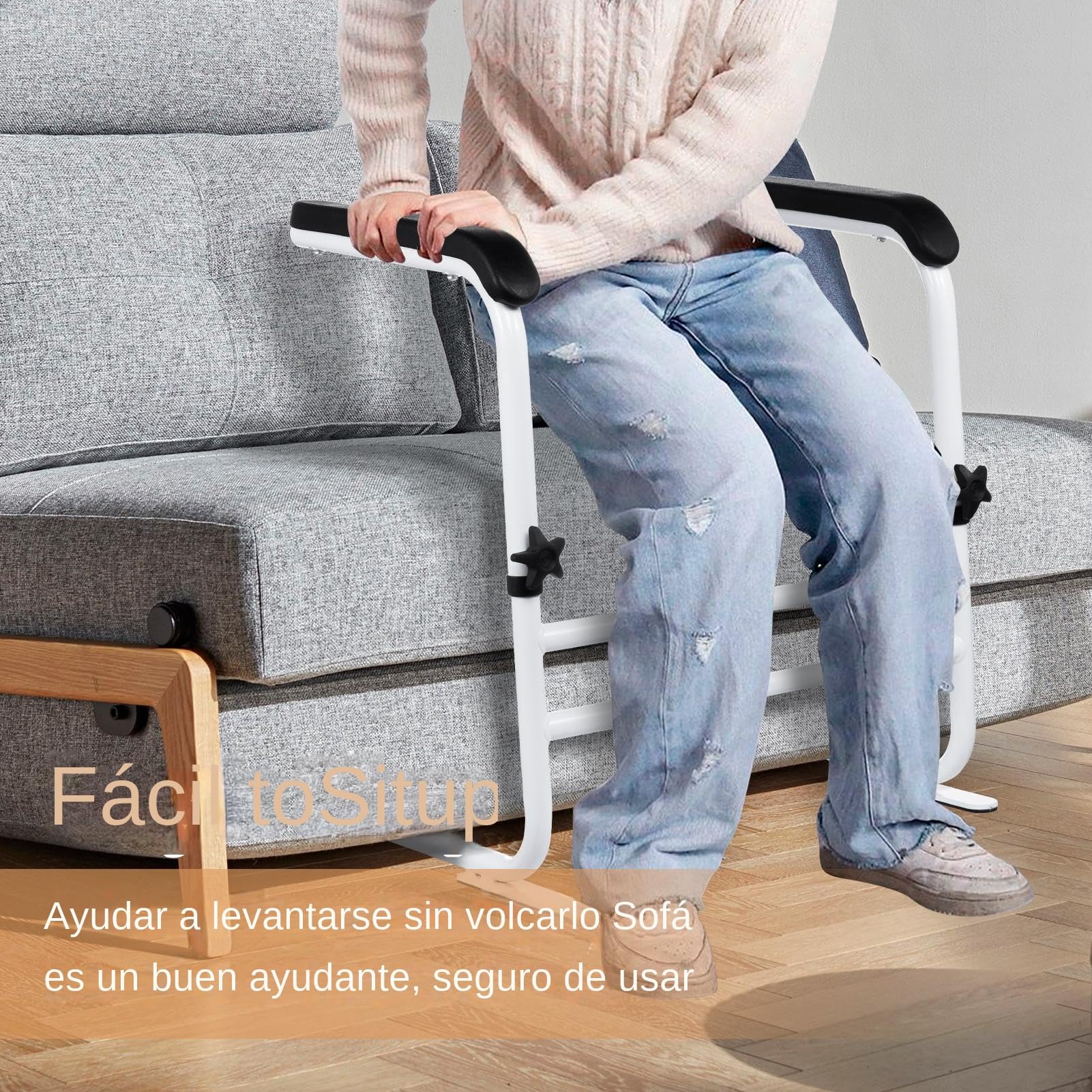 Ayuda para levantarse del sofá para personas mayores, ayuda para caminar, soporta 204 kg, altura 6, ancho 3, ajustable, patas antideslizantes, asa de seguridad para pacientes con discapacidad.