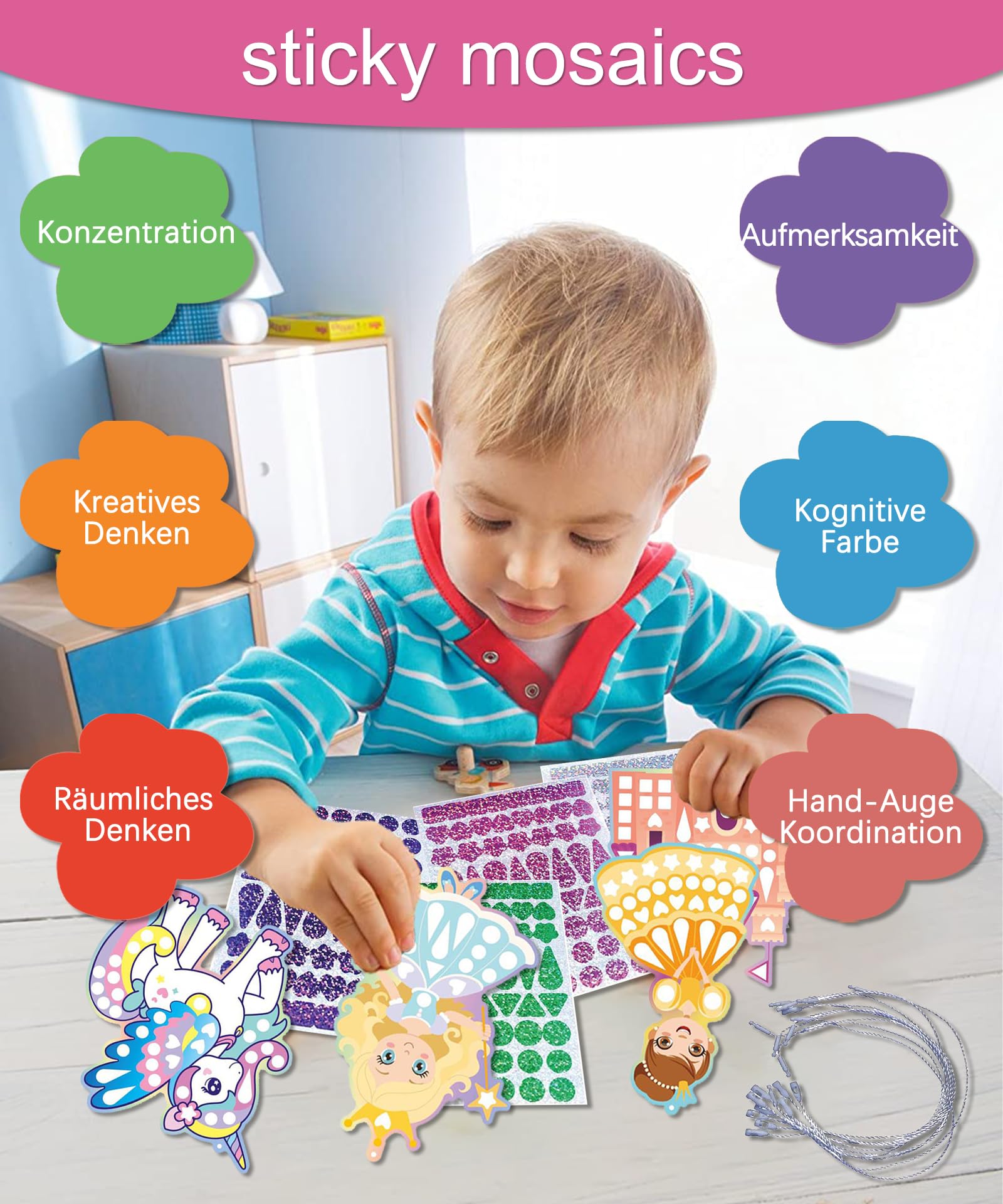 10x Prinzessin Mosaik Bastelset - DIY Sticker Für Mädchen Ab 3