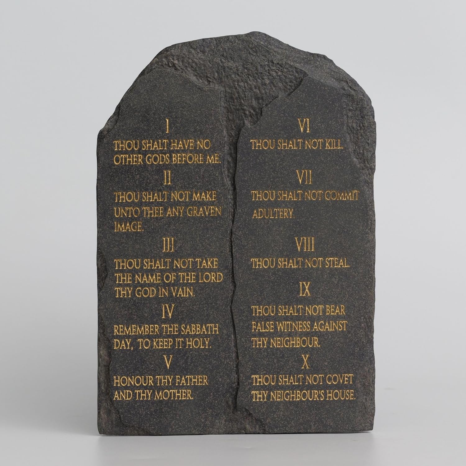 Ten Commandments Wall Plaque - 10 inch Religious Plaque for Home, Office, or Church Inspritional Table Decor Los 10 mandamientos Black Stone Effect Resin Tablet with Gold Engraved Scripture (Gray)