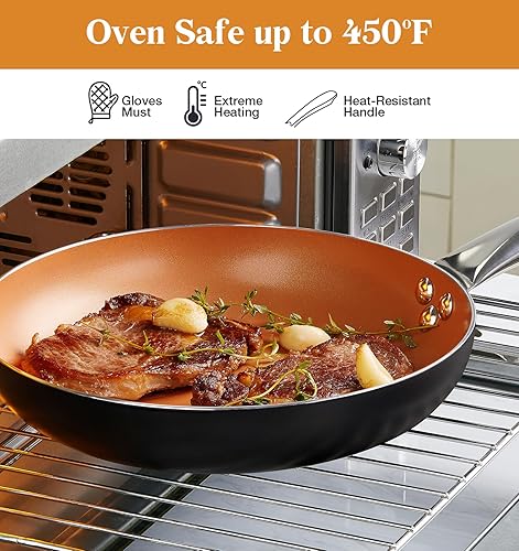 Miniatura 7 de KOCH SYSTEME CS Sartenes antiadherentes de cobre de 10 pulgadas con tapas e interior de cerámica de titanio, sartén 100% libre de PFOA para todas