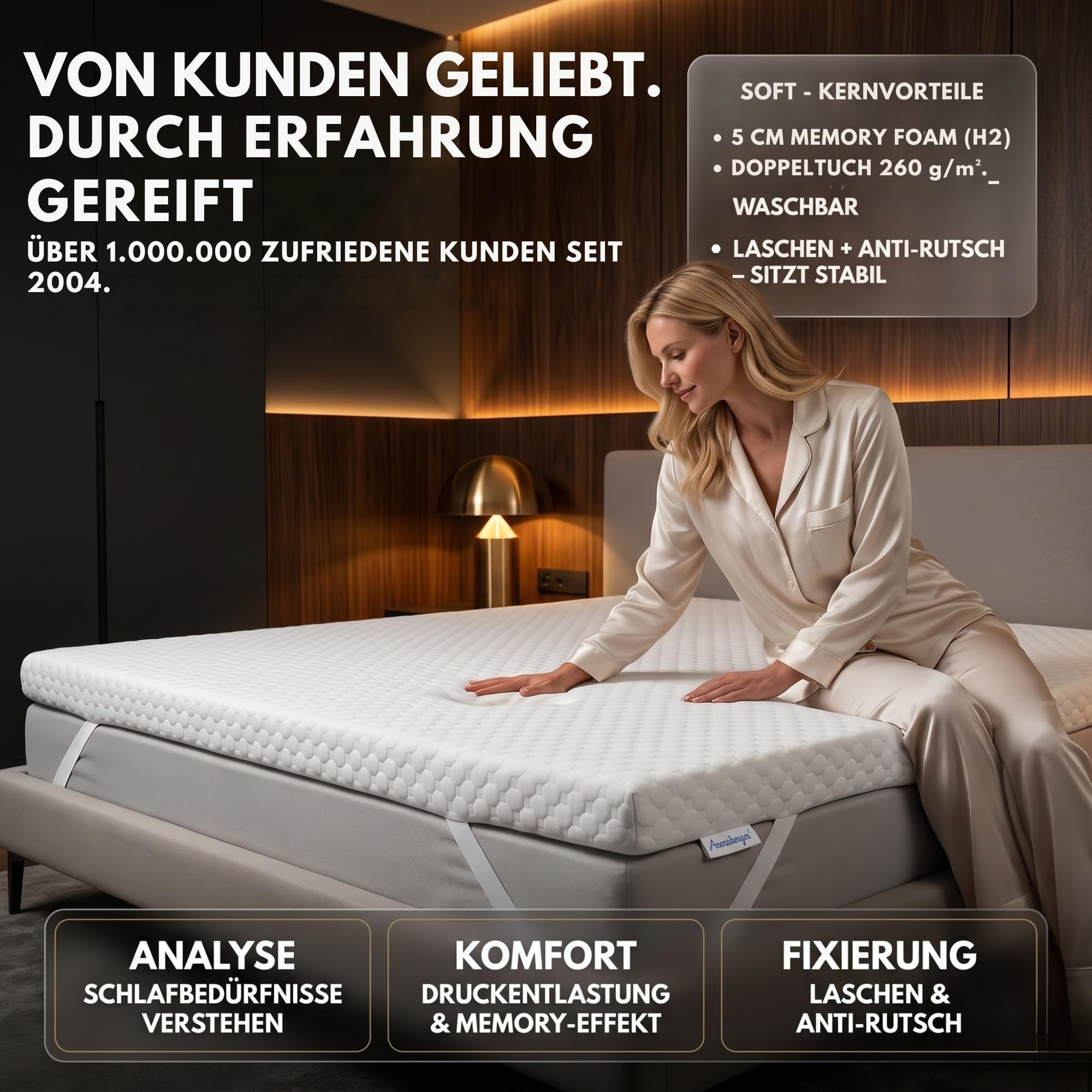 Arensberger Topper Soft 140x200cm | H2, Memory Foam, 5cm, waschbarer Bezug | Für Federkern & Schaumstoff Matratzen, Matratzenauflage 5cm, druckentlastend, atmungsaktiv, Topper für erholsamen Schlaf