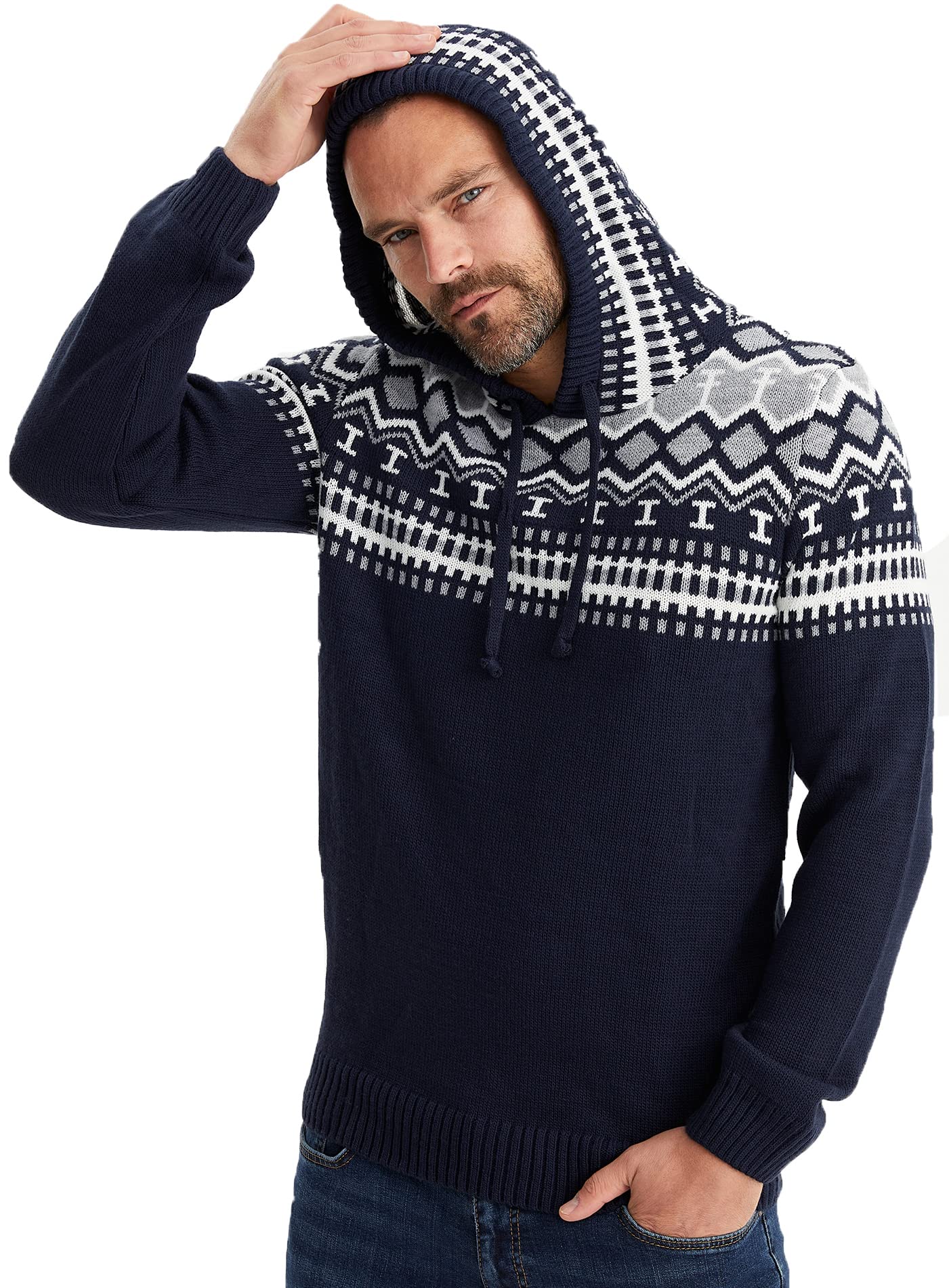 Leif Nelson Norweger Pullover Herren - Männer Strickpullover mit Kapuze