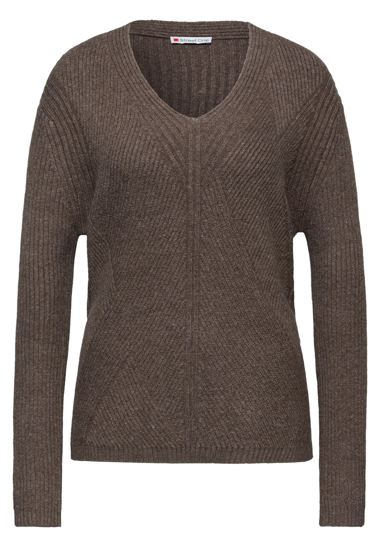 Street One Sweter strukturalny z dekoltem w serek Nomad Brown Mel. 40