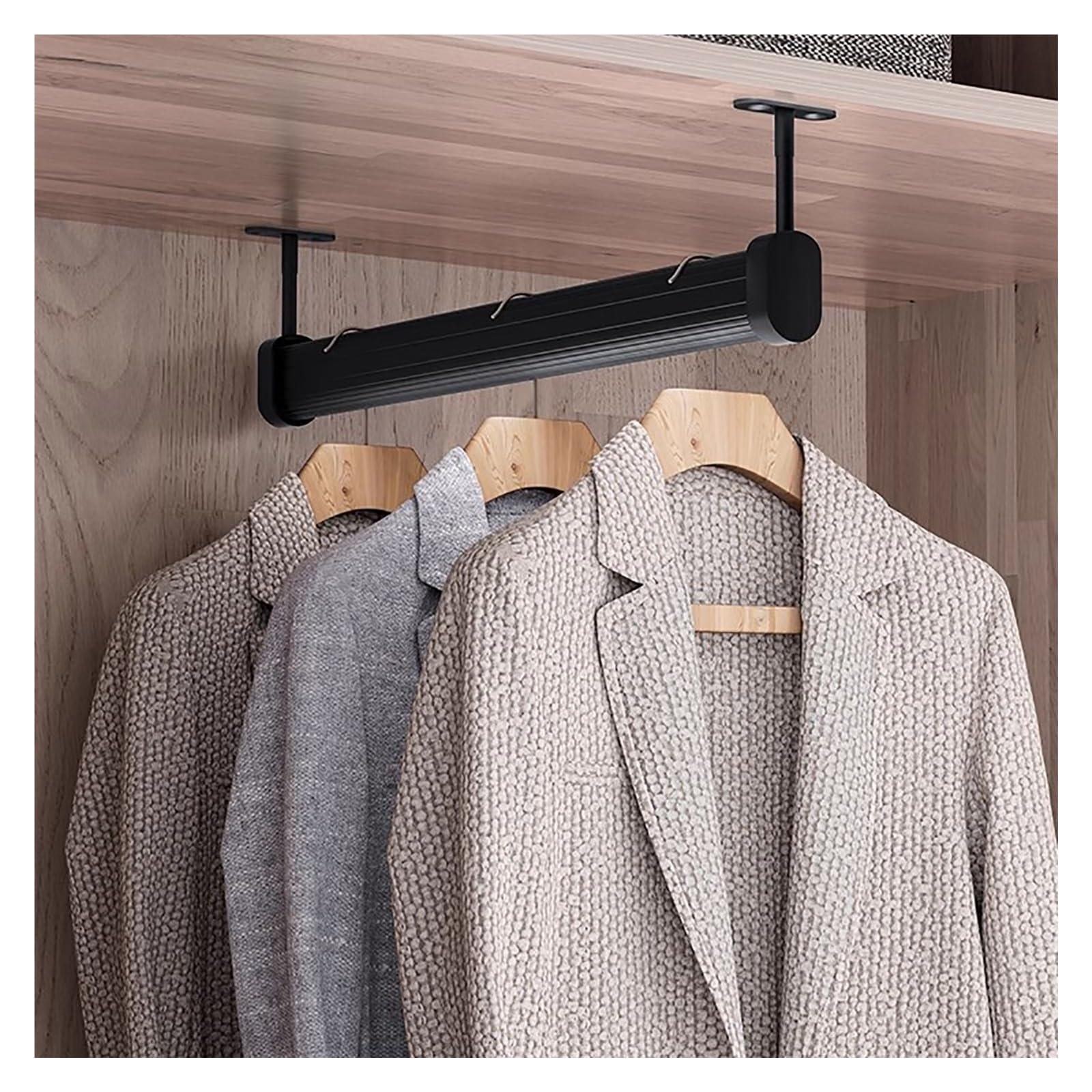 JYHHCYS Top Mounted Closet Hanging Rod, Metal Wardrobe Pole with End Supports 20 22 24 26 28 30 Inch, Closet Hanger Holder, Heavy Duty Detachable Garment Bar (Color : Black, Size : 16in/40.6in)