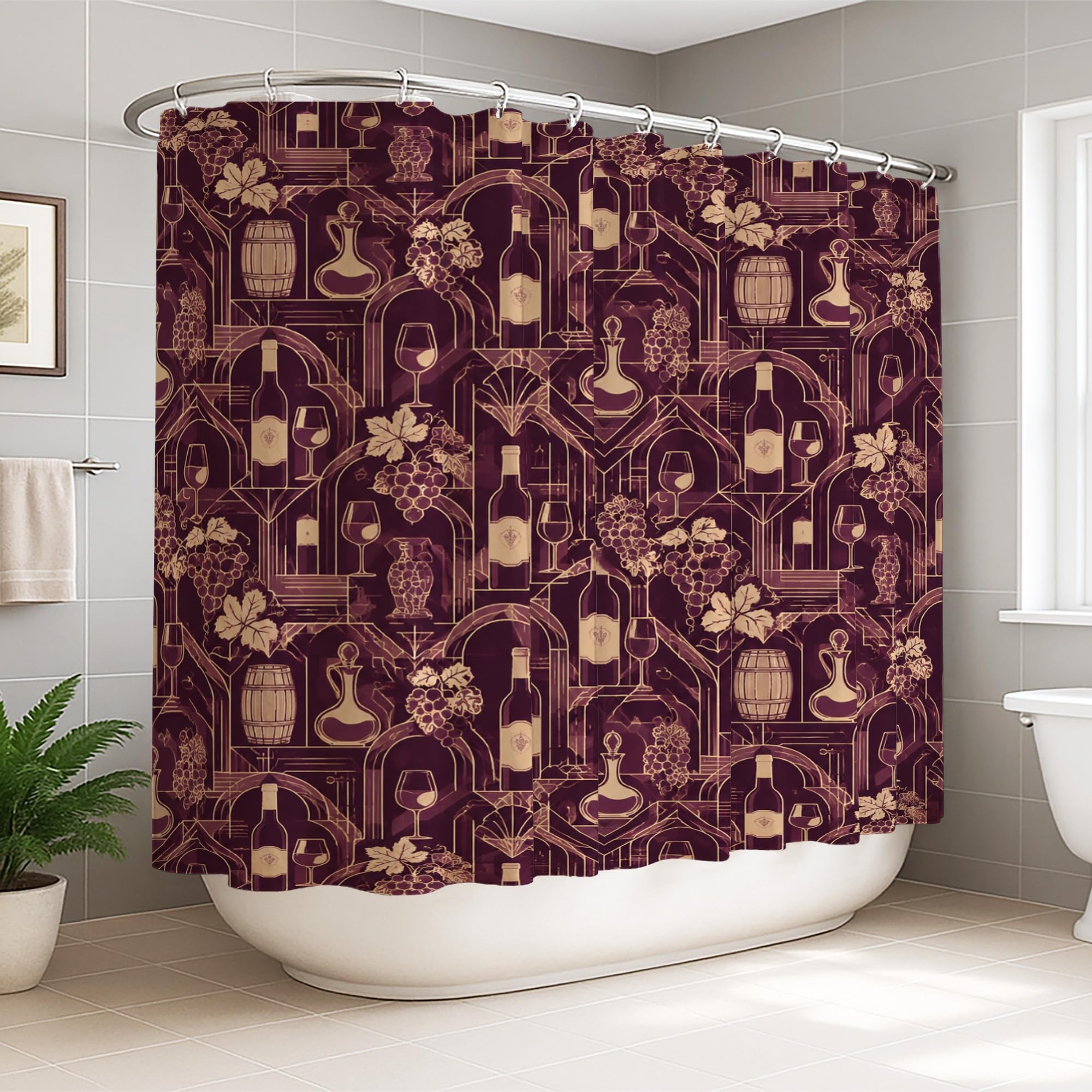 Rideau de douche extra large imperméable en tissu vintage verre de raisin pour salle de bain 274x183