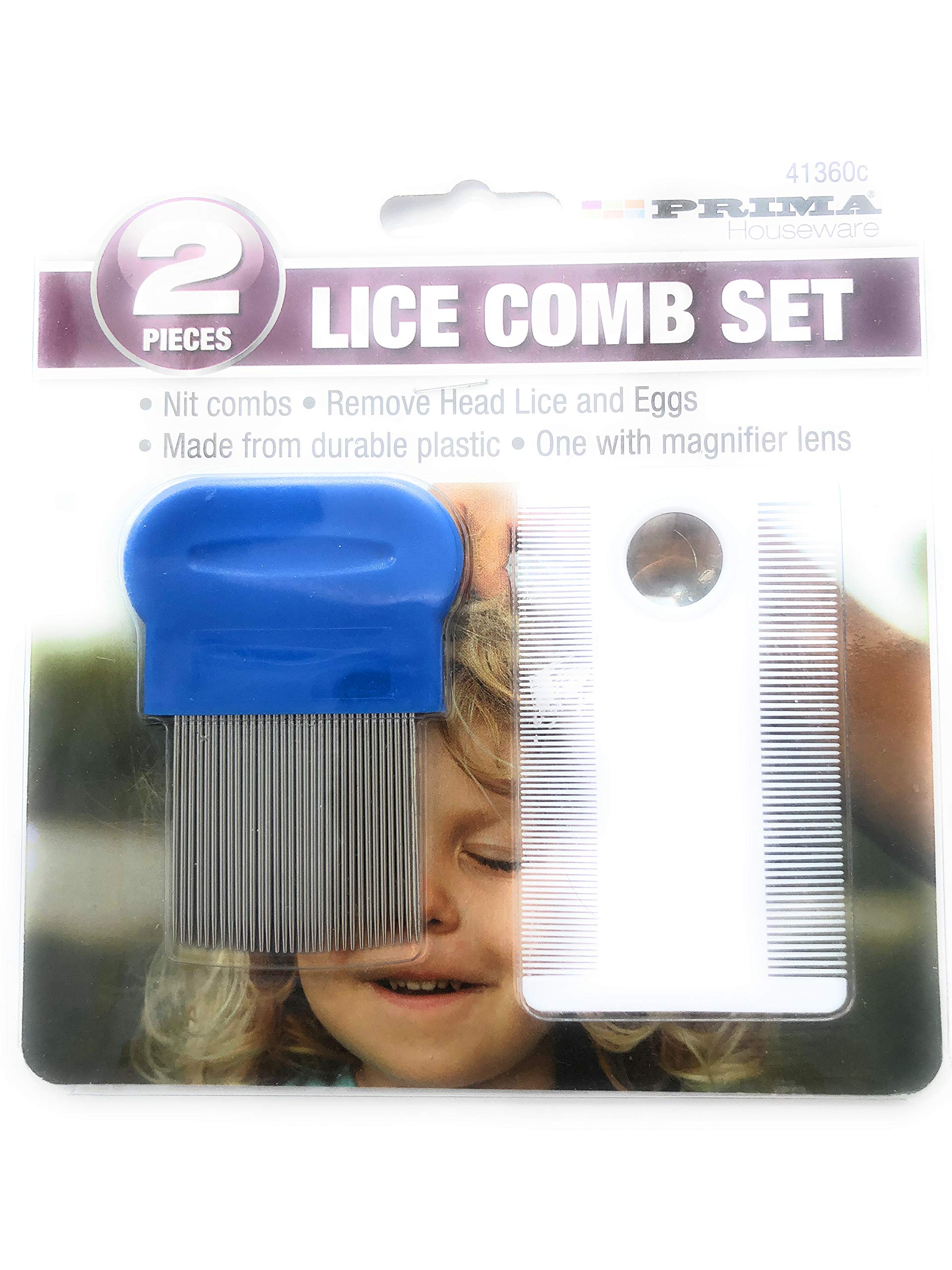 Plastic 2 Piece Lice & Nits Comb Set Removal Kit with Magnifier Ideal for Children/Adult/Elderly