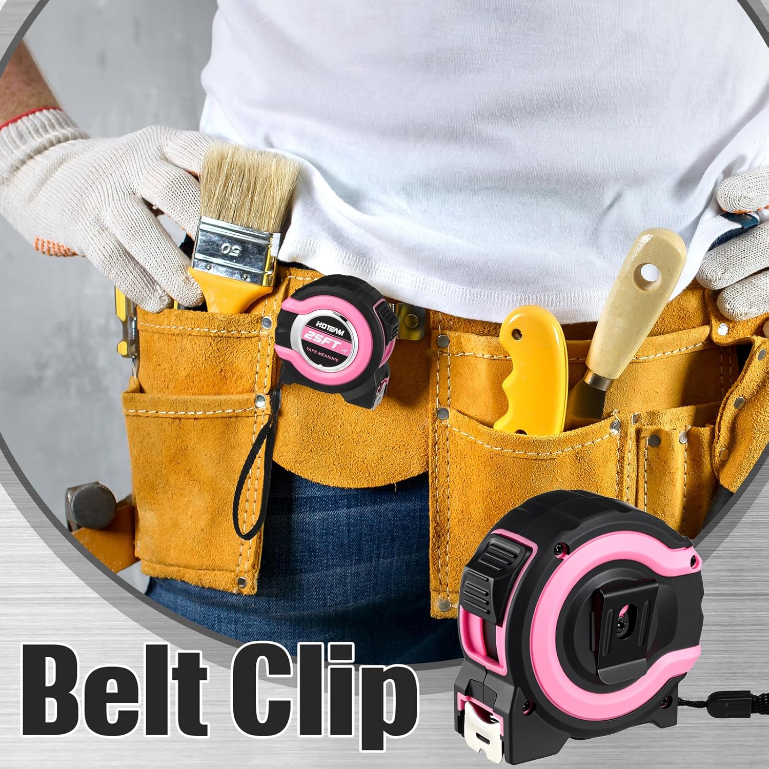 Hoteam 2 Pcs Pink Tape Measure Retractable with 1/8 Fractions Lightweight Pink Measuring Tape Accuracy 1/32 with Magnetic Hook Lock Button Easy to Read Measurement Tools(25 ft)