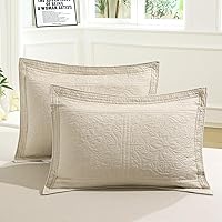 Vista 34 de WINLIFE - Funda de almohada acolchada 100 % de algodón con estampado floral (Estándar, Naranja Quemado)